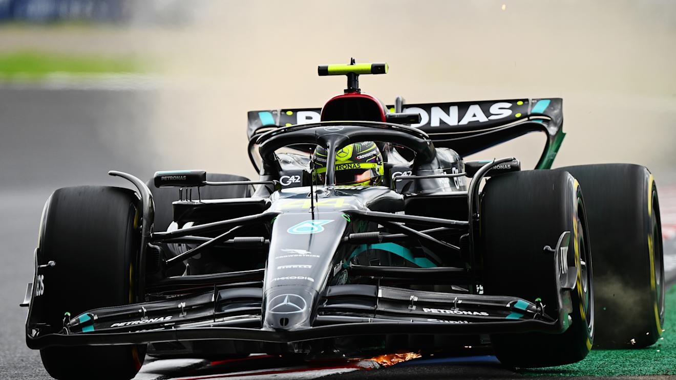 SUZUKA, JAPAN - SEPTEMBER 22: Lewis Hamilton of Great Britain driving the (44) Mercedes AMG Petronas F1 Team W14 on track during practice ahead of the F1 Grand Prix of Japan at Suzuka International Racing Course on September 22, 2023 in Suzuka, Japan. (Photo by Clive Mason/Getty Images)