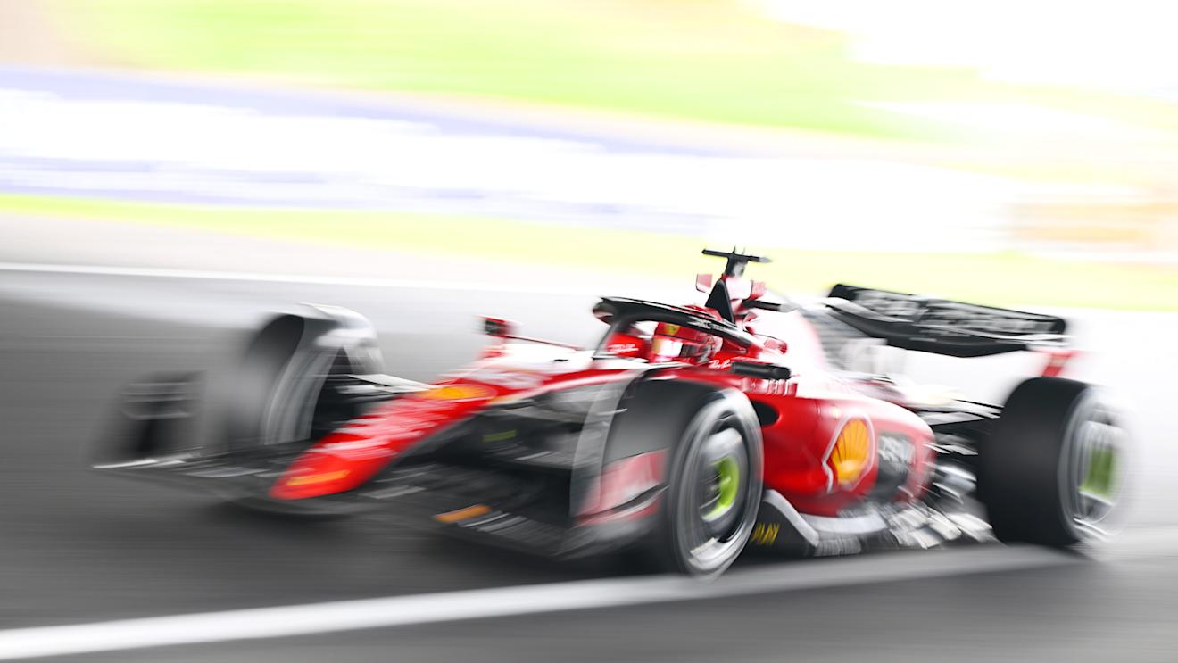 SUZUKA, JAPAN - SEPTEMBER 22: Charles Leclerc of Monaco driving the (16) Ferrari SF-23 on track during practice ahead of the F1 Grand Prix of Japan at Suzuka International Racing Course on September 22, 2023 in Suzuka, Japan. (Photo by Clive Mason/Getty Images)