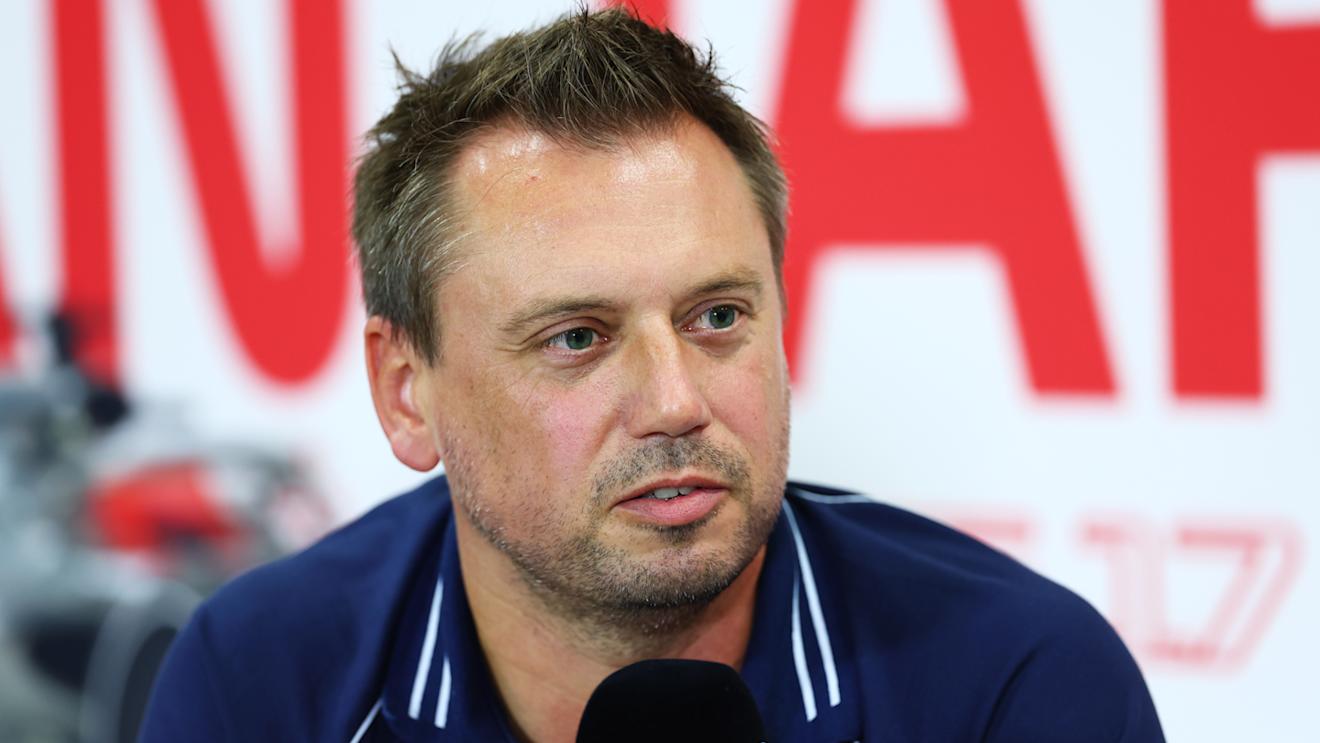 SUZUKA, JAPAN - SEPTEMBER 22: Jonathan Eddolls, Head of Trackside Engineering for Scuderia AlphaTauri attends the Drivers Press Conference during practice ahead of the F1 Grand Prix of Japan at Suzuka International Racing Course on September 22, 2023 in Suzuka, Japan. (Photo by Dan Istitene/Getty Images)