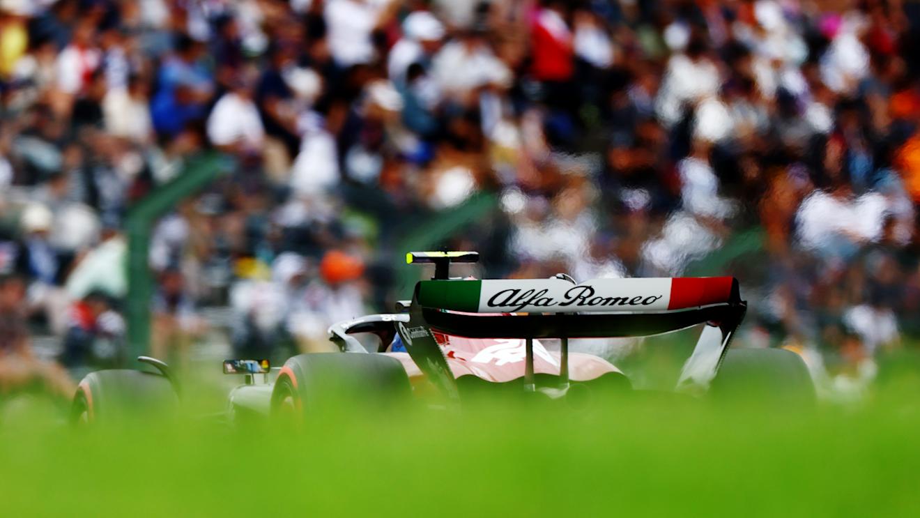 SUZUKA, JAPAN - SEPTEMBER 22: Zhou Guanyu of China driving the (24) Alfa Romeo F1 C43 Ferrari on track during practice ahead of the F1 Grand Prix of Japan at Suzuka International Racing Course on September 22, 2023 in Suzuka, Japan. (Photo by Mark Thompson/Getty Images)
