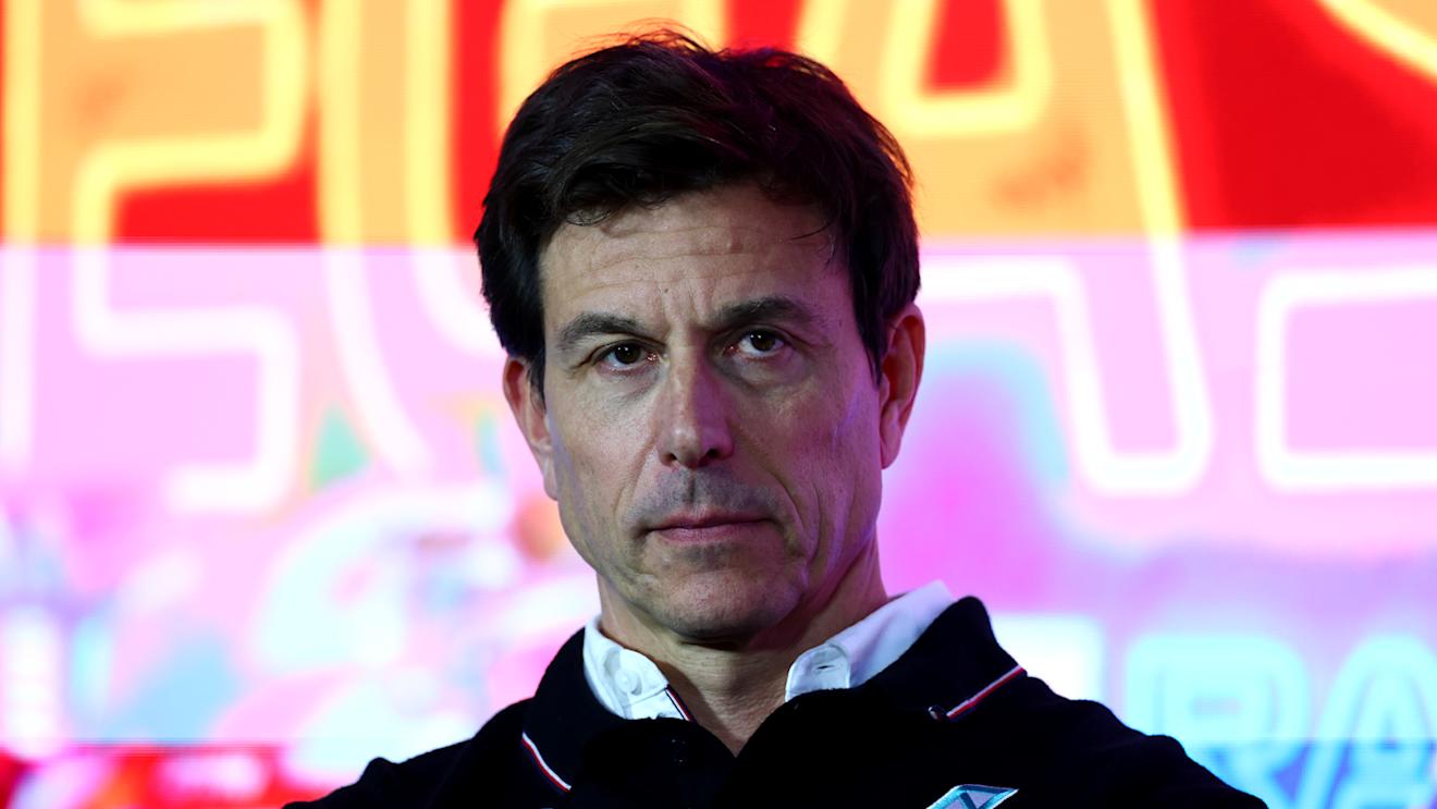 LAS VEGAS, NEVADA - NOVEMBER 16: Mercedes GP Executive Director Toto Wolff looks on in the Team Principals Press Conference during practice ahead of the F1 Grand Prix of Las Vegas at Las Vegas Strip Circuit on November 16, 2023 in Las Vegas, Nevada. (Photo by Dan Istitene/Getty Images)
