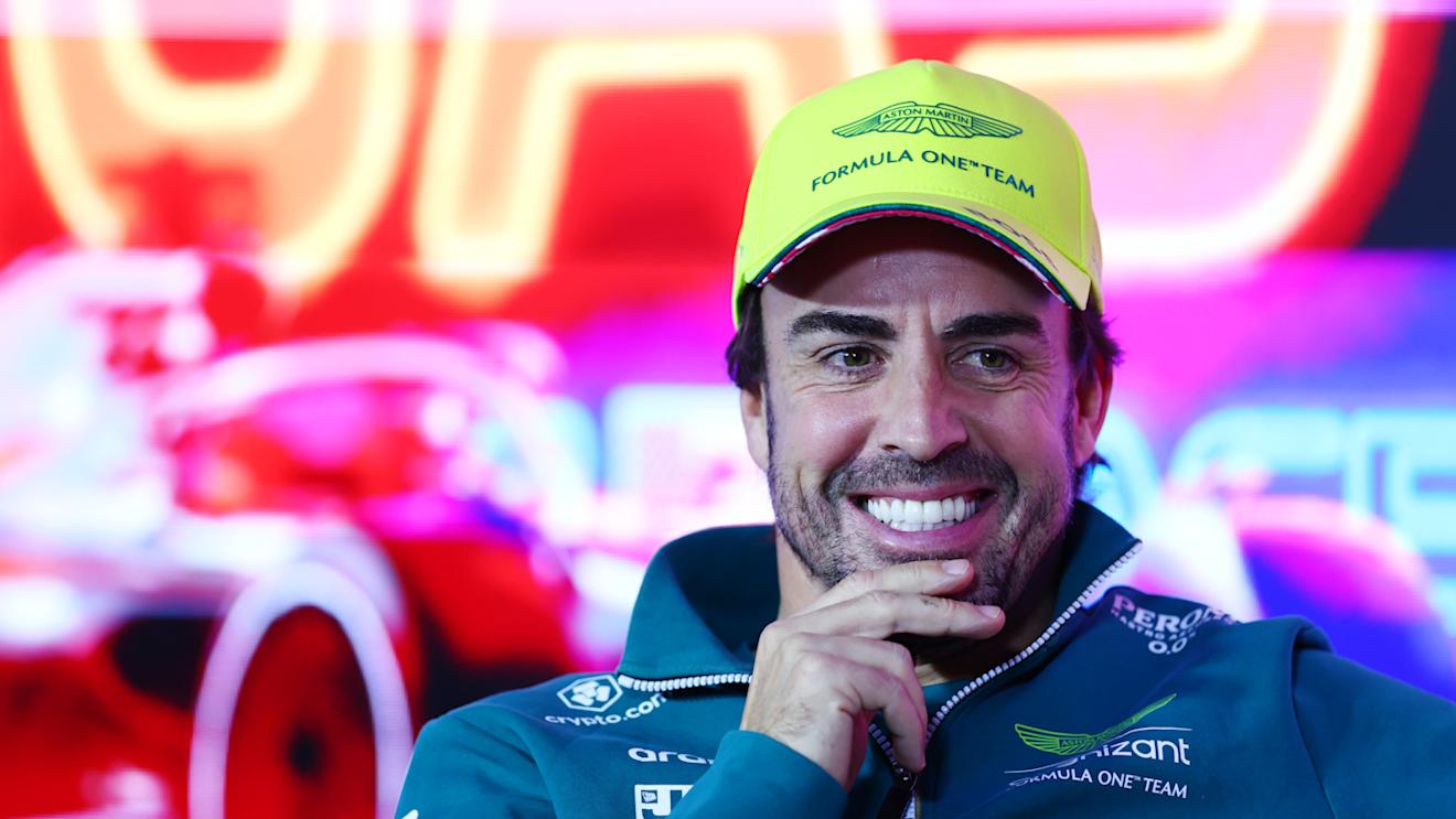 LAS VEGAS, NEVADA - NOVEMBER 15: Fernando Alonso of Spain and Aston Martin F1 Team looks on in the Drivers Press Conference during previews ahead of the F1 Grand Prix of Las Vegas at Las Vegas Strip Circuit on November 15, 2023 in Las Vegas, Nevada. (Photo by Dan Istitene/Getty Images)