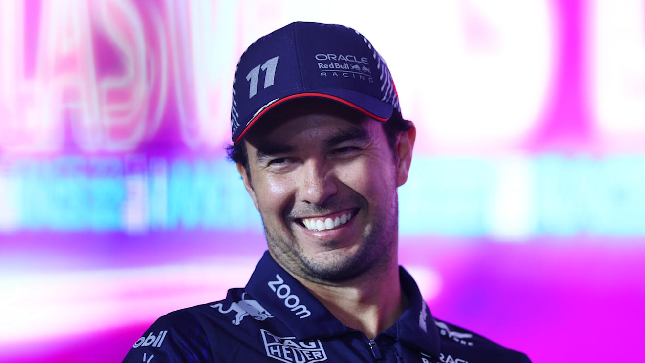 LAS VEGAS, NEVADA - NOVEMBER 15: Sergio Perez of Mexico and Oracle Red Bull Racing looks on in the Drivers Press Conference during previews ahead of the F1 Grand Prix of Las Vegas at Las Vegas Strip Circuit on November 15, 2023 in Las Vegas, Nevada. (Photo by Dan Istitene/Getty Images)