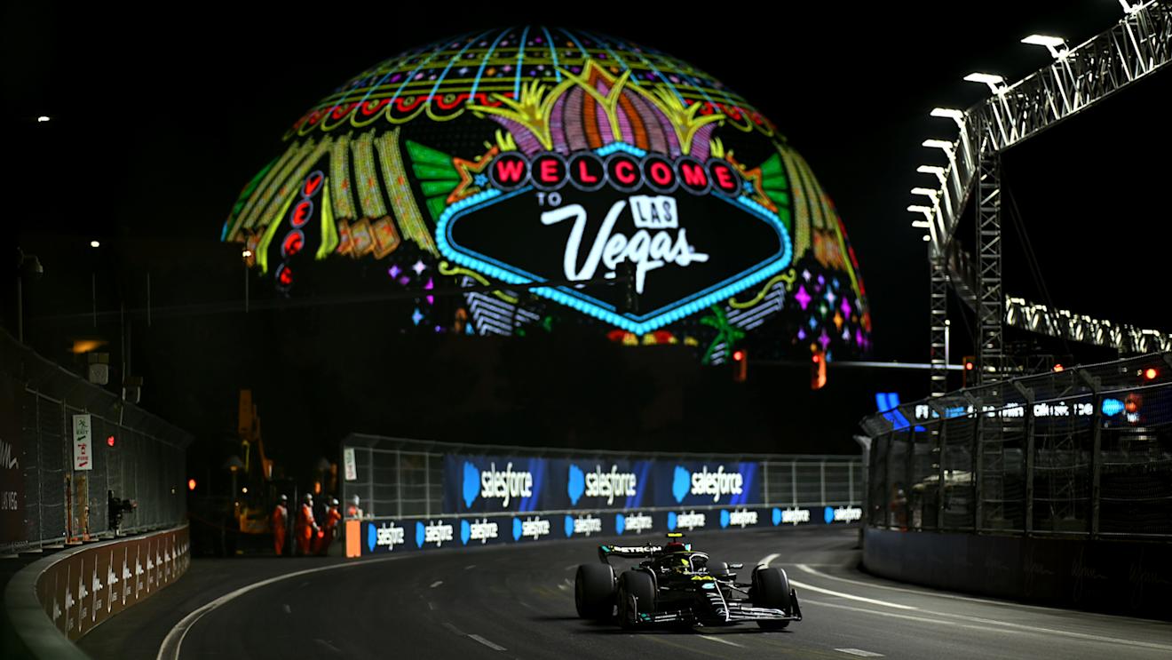 LAS VEGAS, NEVADA - NOVEMBER 17: Lewis Hamilton of Great Britain driving the (44) Mercedes AMG Petronas F1 Team W14 on track during final practice ahead of the F1 Grand Prix of Las Vegas at Las Vegas Strip Circuit on November 17, 2023 in Las Vegas, Nevada. (Photo by Clive Mason - Formula 1/Formula 1 via Getty Images)