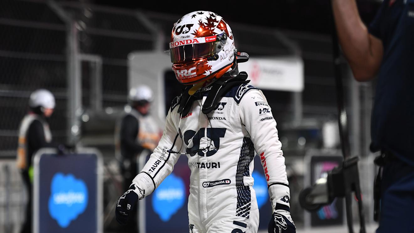 LAS VEGAS, NEVADA - NOVEMBER 18: 20th placed qualifier Yuki Tsunoda of Japan and Scuderia AlphaTauri walks in the pitlane after qualifying ahead of the F1 Grand Prix of Las Vegas at Las Vegas Strip Circuit on November 18, 2023 in Las Vegas, Nevada. (Photo by Rudy Carezzevoli/Getty Images)
