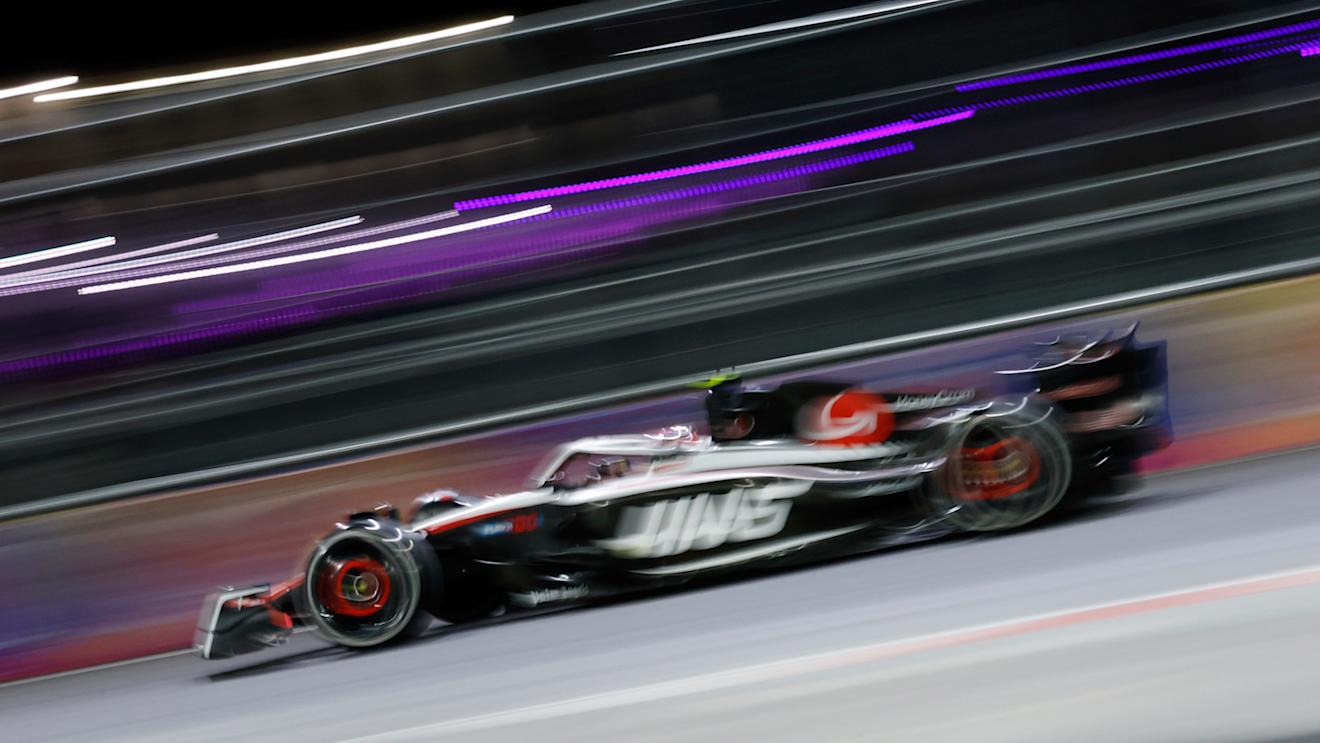 LAS VEGAS, NEVADA - NOVEMBER 18: Nico Hulkenberg of Germany driving the (27) Haas F1 VF-23 Ferrari on track during the F1 Grand Prix of Las Vegas at Las Vegas Strip Circuit on November 18, 2023 in Las Vegas, Nevada. (Photo by Chris Graythen/Getty Images)