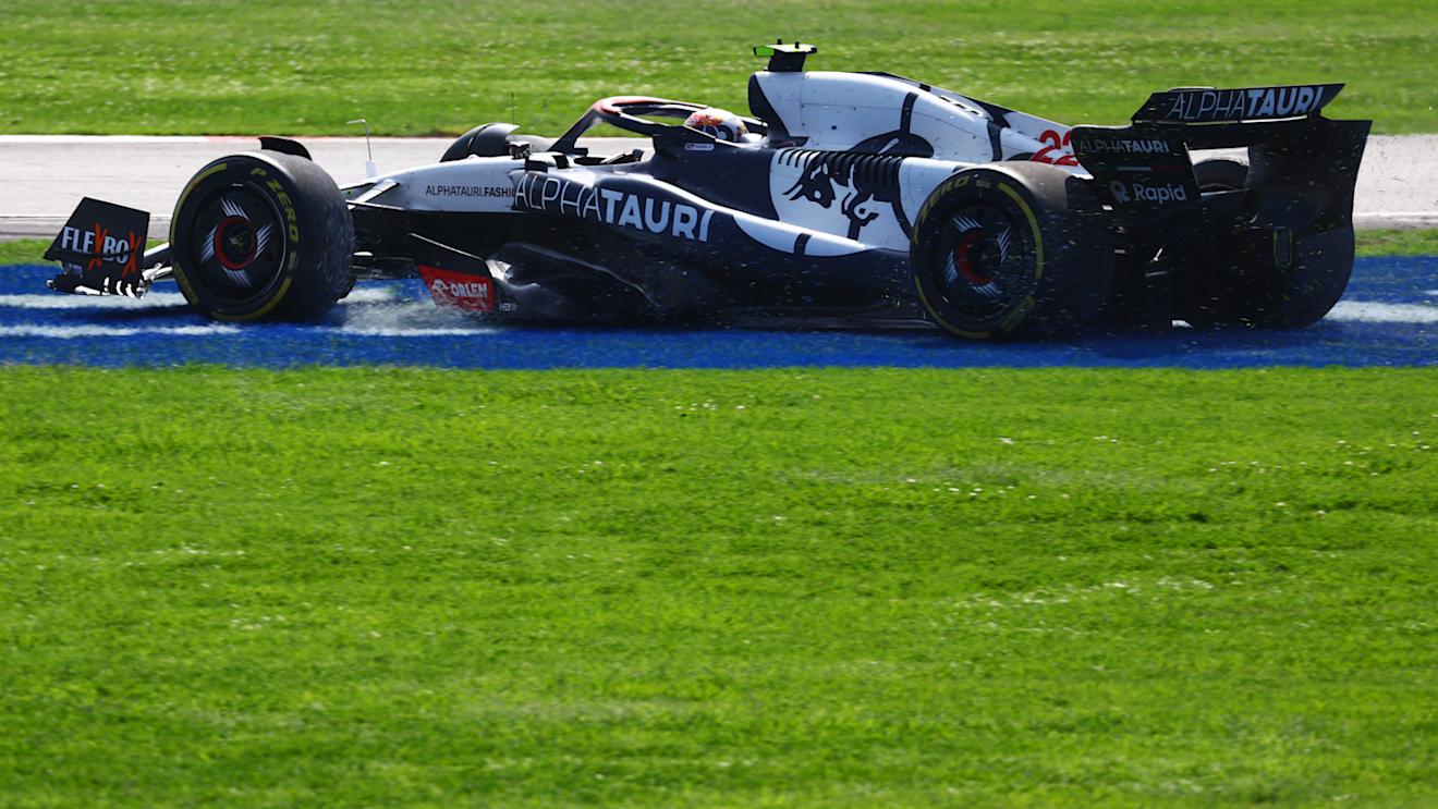 MEXICO CITY, MEXICO - OCTOBER 29: Yuki Tsunoda of Japan driving the (22) Scuderia AlphaTauri AT04 runs wide during the F1 Grand Prix of Mexico at Autodromo Hermanos Rodriguez on October 29, 2023 in Mexico City, Mexico. (Photo by Mark Thompson/Getty Images)