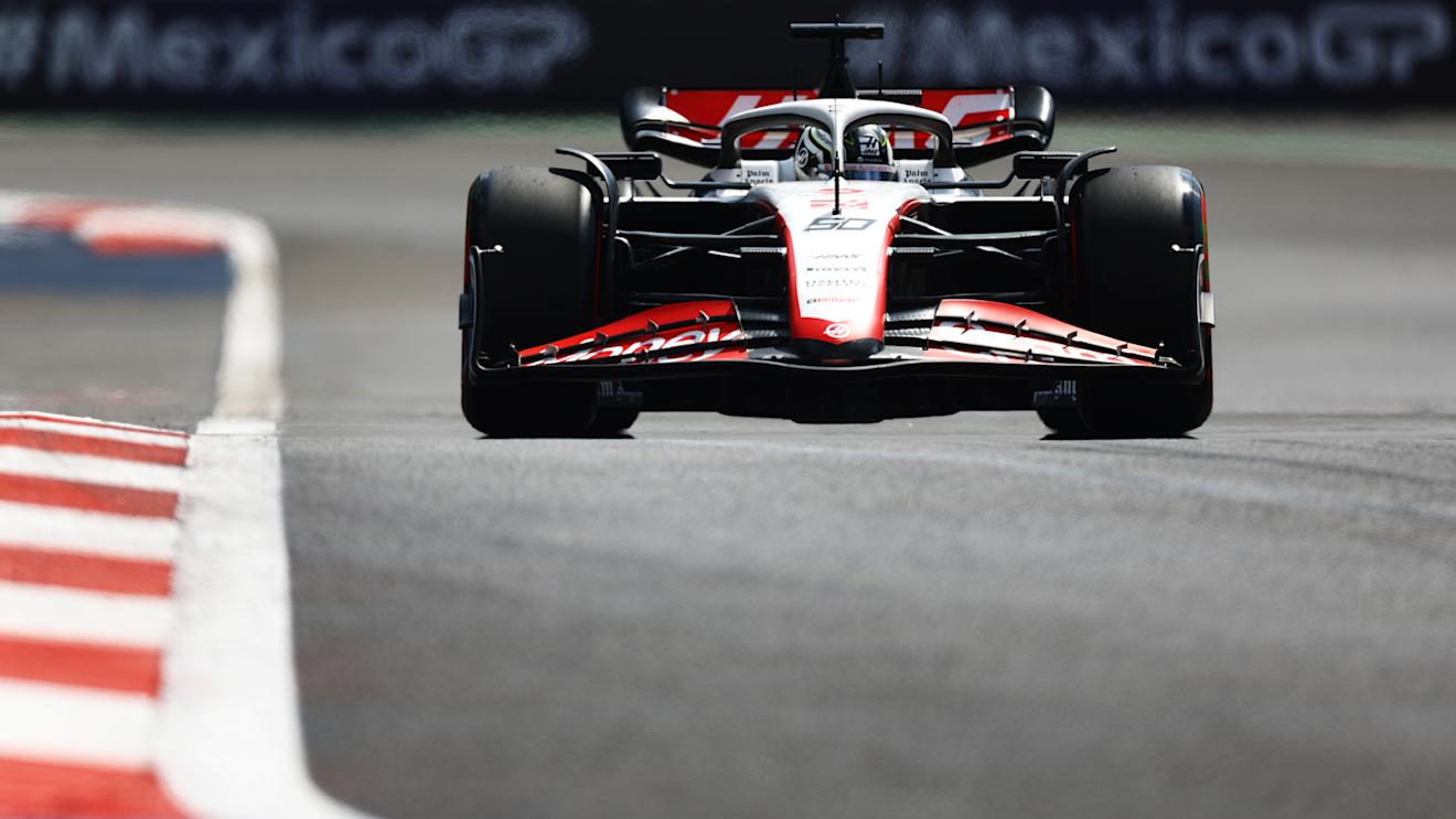MEXICO CITY, MEXICO - OCTOBER 27: Oliver Bearman of Great Britain driving the (50) Haas F1 VF-23 Ferrari on track  during practice ahead of the F1 Grand Prix of Mexico at Autodromo Hermanos Rodriguez on October 27, 2023 in Mexico City, Mexico. (Photo by Mark Thompson/Getty Images)