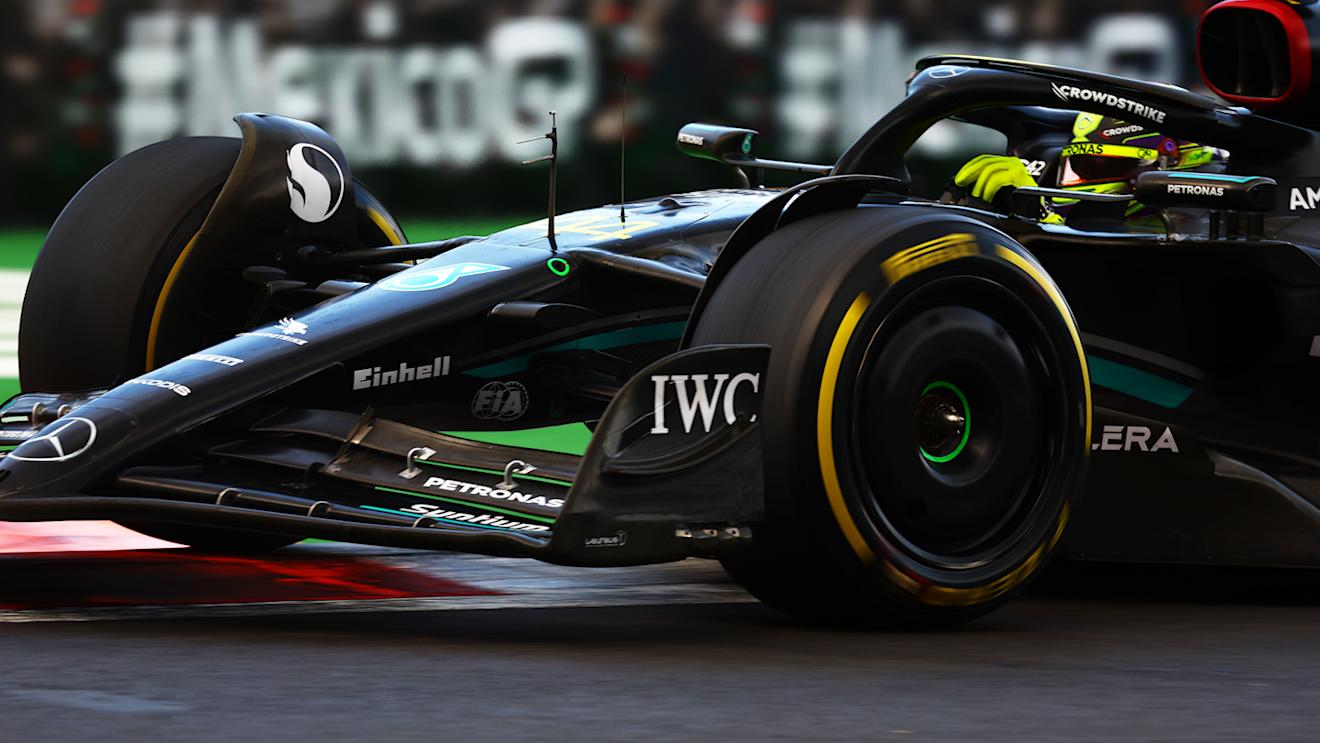 MEXICO CITY, MEXICO - OCTOBER 27: Lewis Hamilton of Great Britain driving the (44) Mercedes AMG Petronas F1 Team W14 on track during practice ahead of the F1 Grand Prix of Mexico at Autodromo Hermanos Rodriguez on October 27, 2023 in Mexico City, Mexico. (Photo by Mark Thompson/Getty Images)