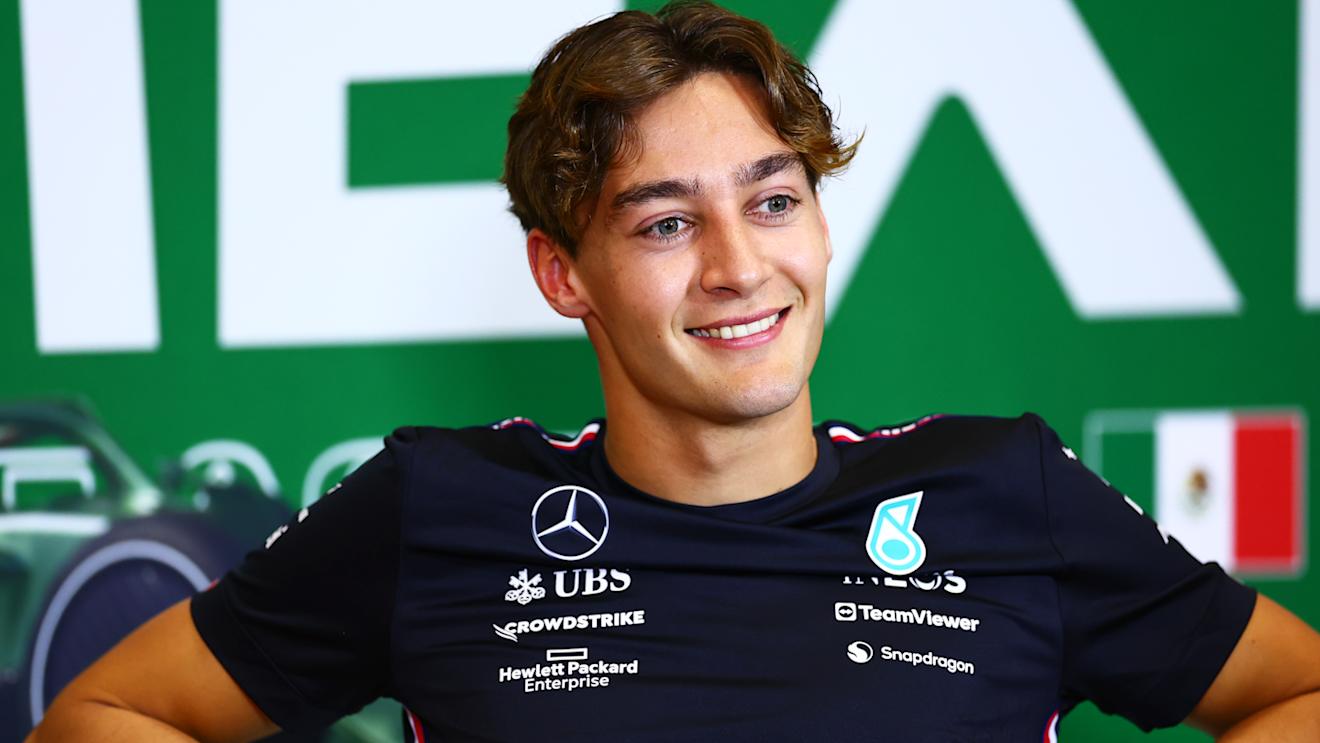MEXICO CITY, MEXICO - OCTOBER 26: George Russell of Great Britain and Mercedes attends the Drivers Press Conference during previews ahead of the F1 Grand Prix of Mexico at Autodromo Hermanos Rodriguez on October 26, 2023 in Mexico City, Mexico. (Photo by Dan Istitene/Getty Images)