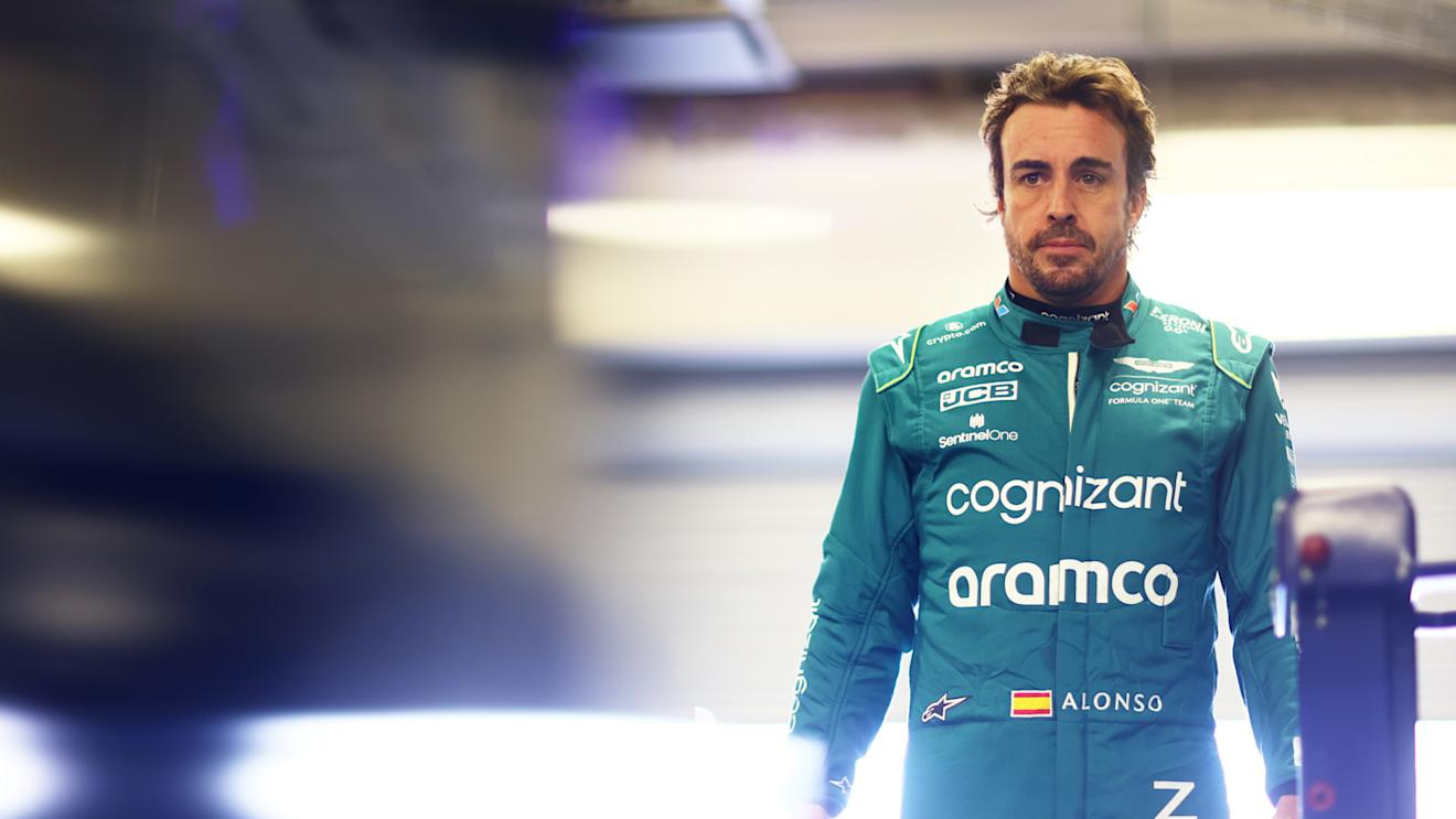 MEXICO CITY, MEXICO - OCTOBER 28: Fourteenth placed qualifier Fernando Alonso of Spain and Aston Martin F1 Team looks on in the FIA Garage during qualifying ahead of the F1 Grand Prix of Mexico at Autodromo Hermanos Rodriguez on October 28, 2023 in Mexico City, Mexico. (Photo by Dan Istitene - Formula 1/Formula 1 via Getty Images)