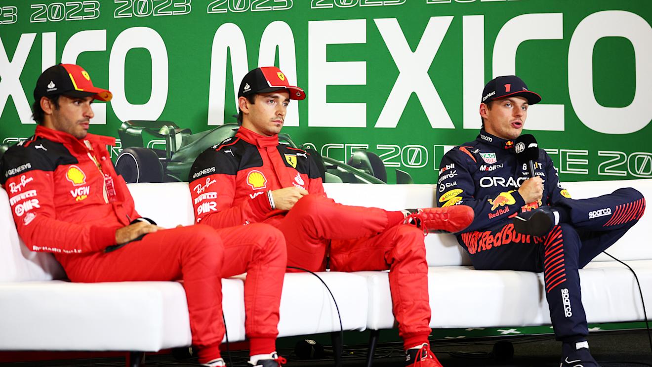 MEXICO CITY, MEXICO - OCTOBER 28: Third placed qualifier Max Verstappen of the Netherlands and Oracle Red Bull Racing talks to the media in a press conference after qualifying ahead of the F1 Grand Prix of Mexico at Autodromo Hermanos Rodriguez on October 28, 2023 in Mexico City, Mexico. (Photo by Jared C. Tilton/Getty Images)