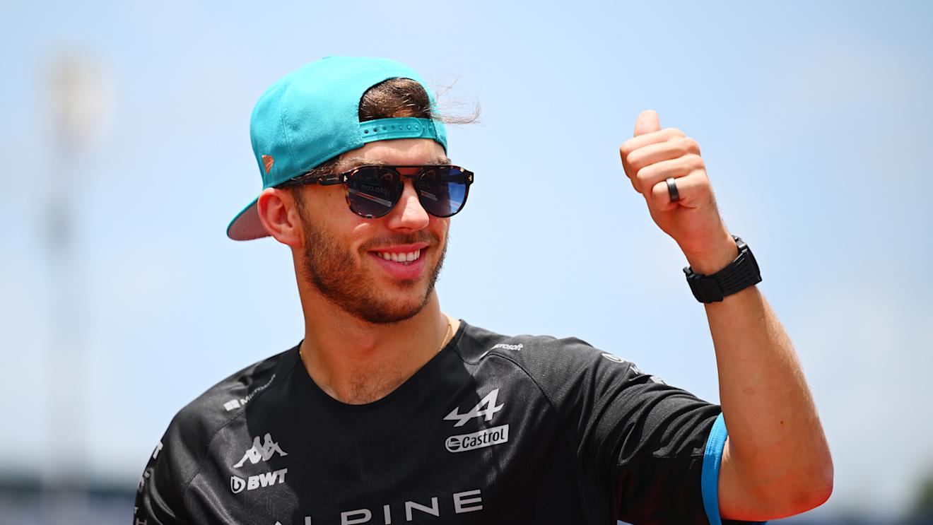 MIAMI, FLORIDA - MAY 07: Pierre Gasly of France and Alpine F1 waves to the crowd on the drivers parade prior to to the F1 Grand Prix of Miami at Miami International Autodrome on May 07, 2023 in Miami, Florida. (Photo by Clive Mason - Formula 1/Formula 1 via Getty Images)