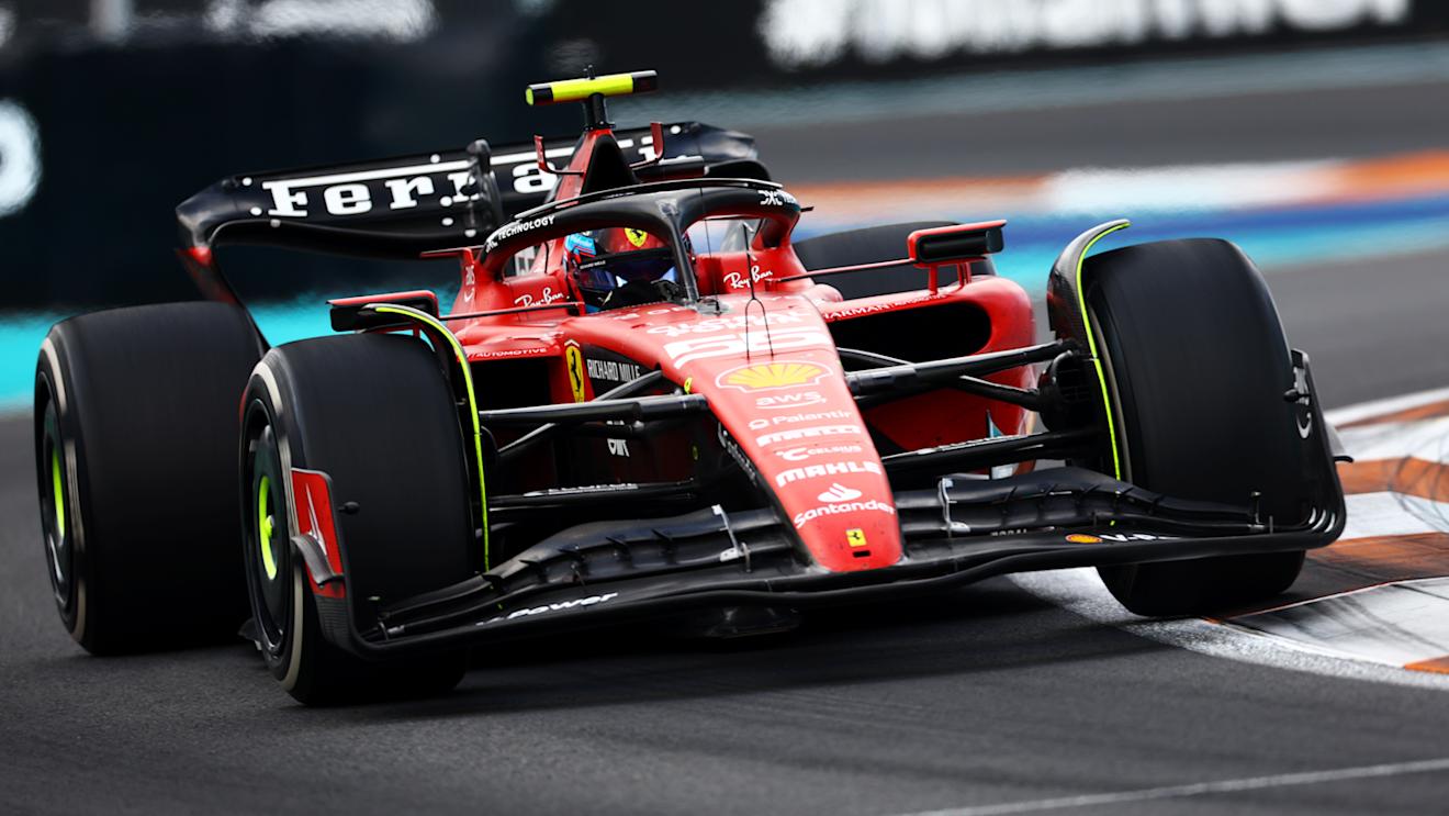 MIAMI, FLORIDA - MAY 07: Carlos Sainz of Spain driving (55) the Ferrari SF-23 on track during the F1 Grand Prix of Miami at Miami International Autodrome on May 07, 2023 in Miami, Florida. (Photo by Mark Thompson/Getty Images)
