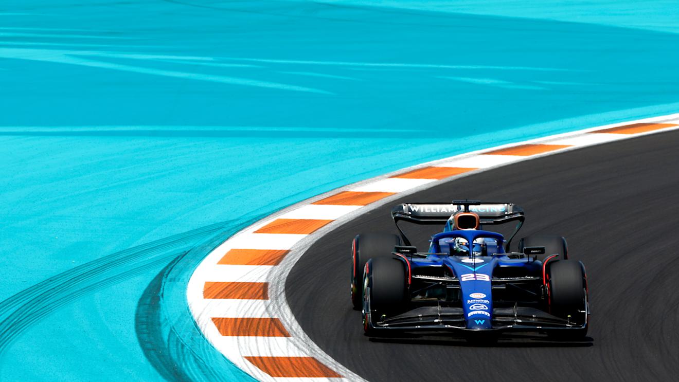 MIAMI, FLORIDA - MAY 05:  Alexander Albon of Thailand driving the (23) Williams FW45 Mercedeson track during practice ahead of the F1 Grand Prix of Miami at Miami International Autodrome on May 05, 2023 in Miami, Florida. (Photo by Chris Graythen/Getty Images)
