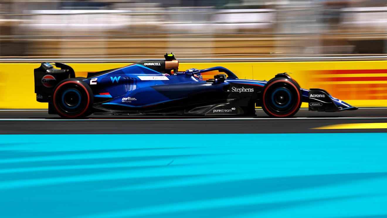 MIAMI, FLORIDA - MAY 05: Logan Sargeant of United States driving the (2) Williams FW45 Mercedes on track during practice ahead of the F1 Grand Prix of Miami at Miami International Autodrome on May 05, 2023 in Miami, Florida. (Photo by Chris Graythen/Getty Images)