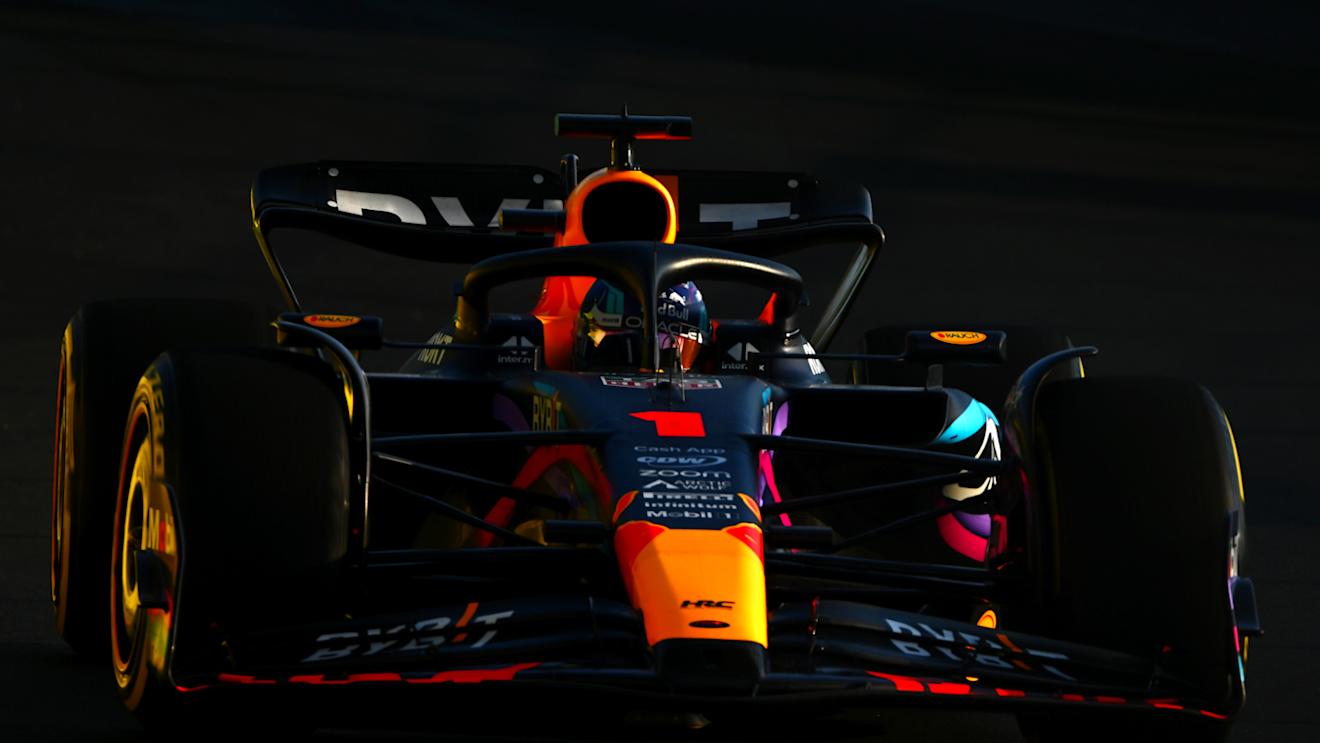 MIAMI, FLORIDA - MAY 05: Max Verstappen of the Netherlands driving the (1) Oracle Red Bull Racing RB19 on track during practice ahead of the F1 Grand Prix of Miami at Miami International Autodrome on May 05, 2023 in Miami, Florida. (Photo by Clive Mason - Formula 1/Formula 1 via Getty Images)