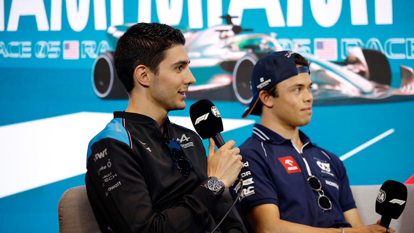 MIAMI, FLORIDA - MAY 04: Esteban Ocon of France and Alpine F1 talks in the Drivers Press Conference during previews ahead of the F1 Grand Prix of Miami at Miami International Autodrome on May 04, 2023 in Miami, Florida. (Photo by Jared C. Tilton/Getty Images)