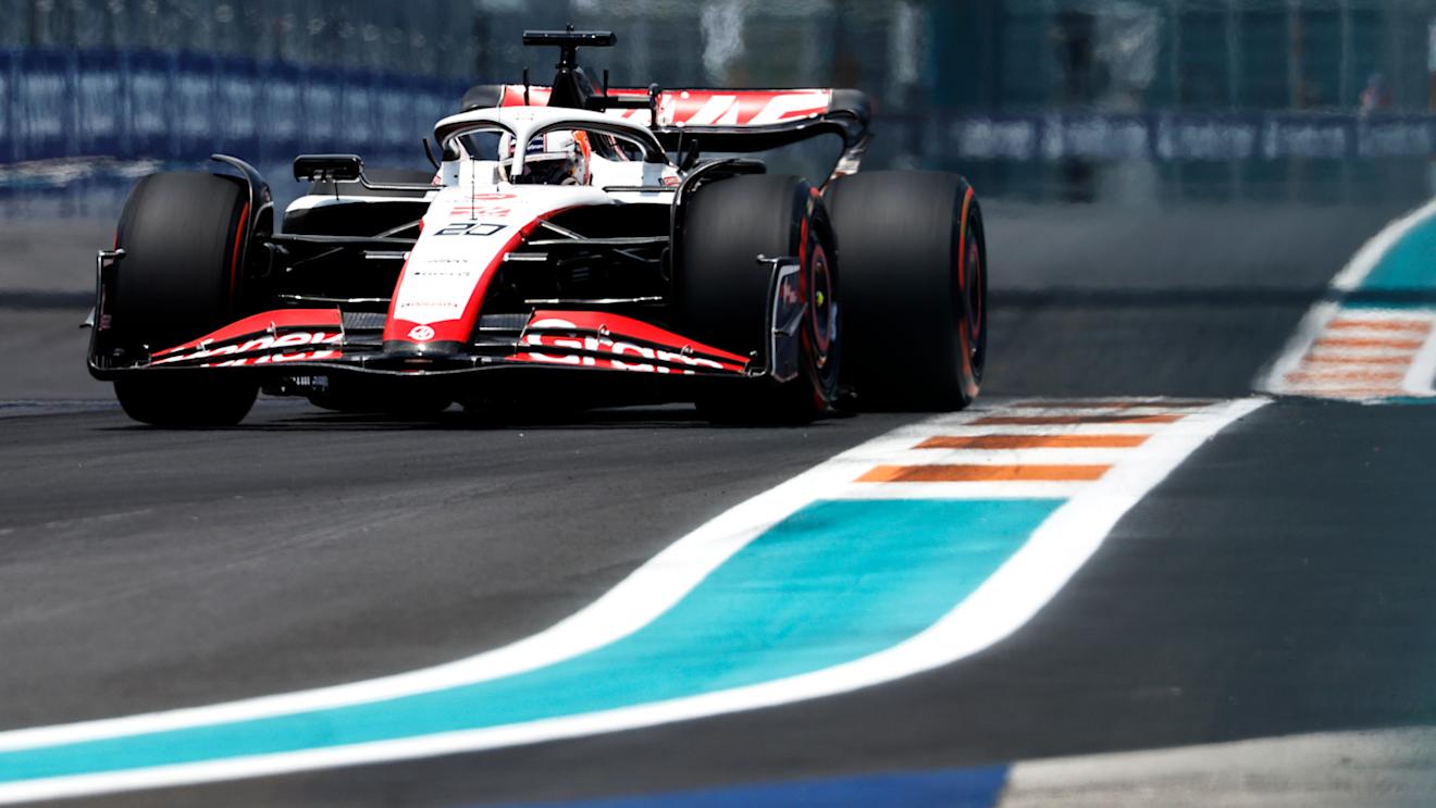 MIAMI, FLORIDA - MAY 06: Kevin Magnussen of Denmark driving the (20) Haas F1 VF-23 Ferrari on track during final practice ahead of the F1 Grand Prix of Miami at Miami International Autodrome on May 06, 2023 in Miami, Florida. (Photo by Chris Graythen/Getty Images)