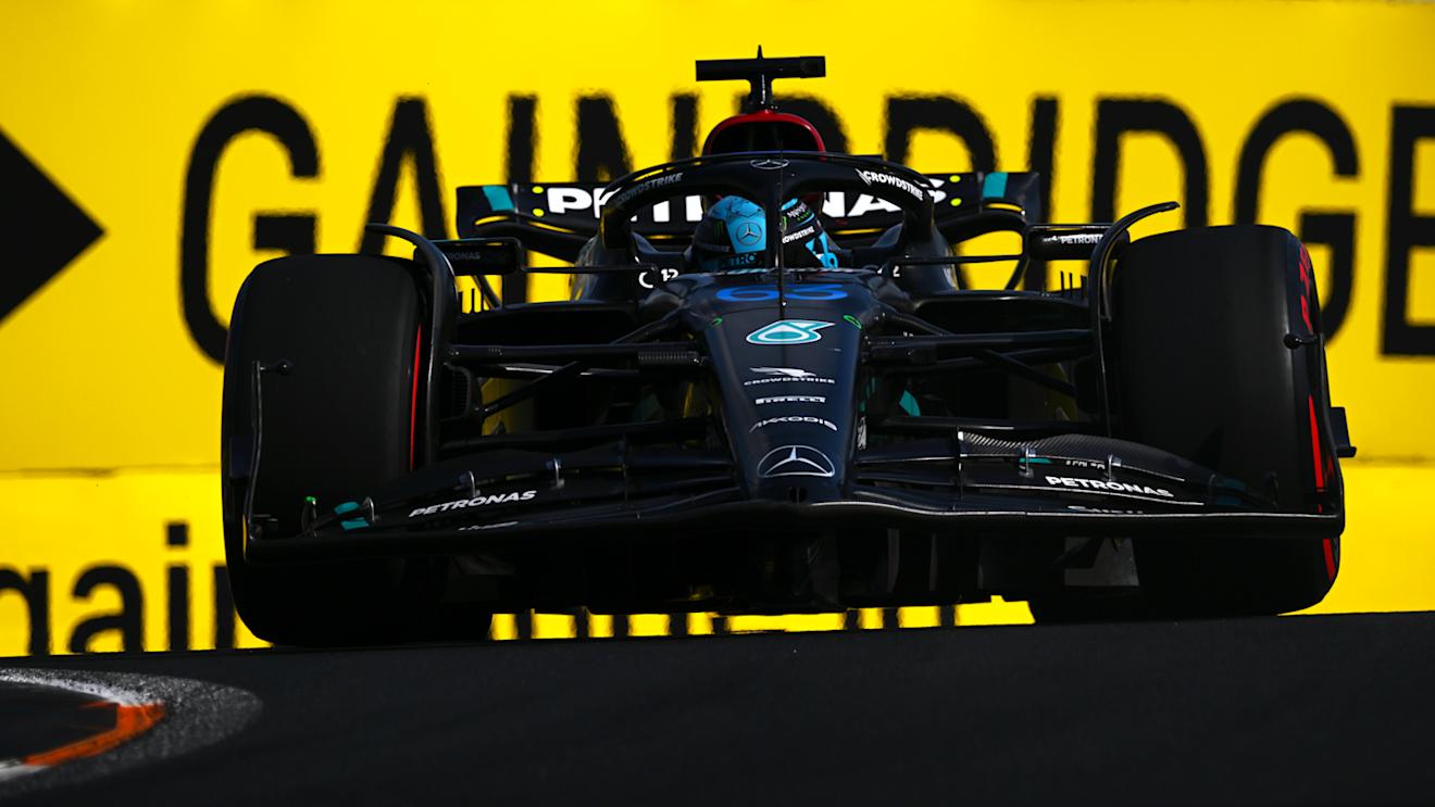 MIAMI, FLORIDA - MAY 06: George Russell of Great Britain driving the (63) Mercedes AMG Petronas F1 Team W14 on track during qualifying ahead of the F1 Grand Prix of Miami at Miami International Autodrome on May 06, 2023 in Miami, Florida. (Photo by Clive Mason - Formula 1/Formula 1 via Getty Images)