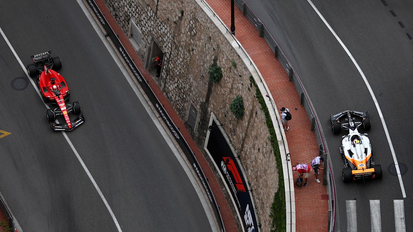 MONTE-CARLO, MONACO - MAY 28: Charles Leclerc of Monaco driving the (16) Ferrari SF-23 leads Lando Norris of Great Britain driving the (4) McLaren MCL60 Mercedes on track  during the F1 Grand Prix of Monaco at Circuit de Monaco on May 28, 2023 in Monte-Carlo, Monaco. (Photo by Bryn Lennon - Formula 1/Formula 1 via Getty Images)