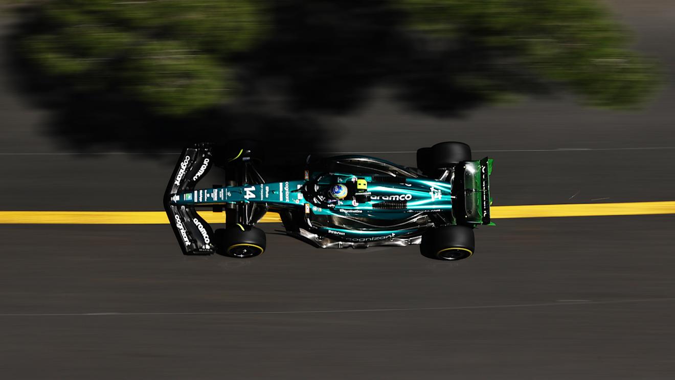 MONTE-CARLO, MONACO - MAY 26: Fernando Alonso of Spain driving the (14) Aston Martin AMR23 Mercedes on track during practice ahead of the F1 Grand Prix of Monaco at Circuit de Monaco on May 26, 2023 in Monte-Carlo, Monaco. (Photo by Ryan Pierse/Getty Images)