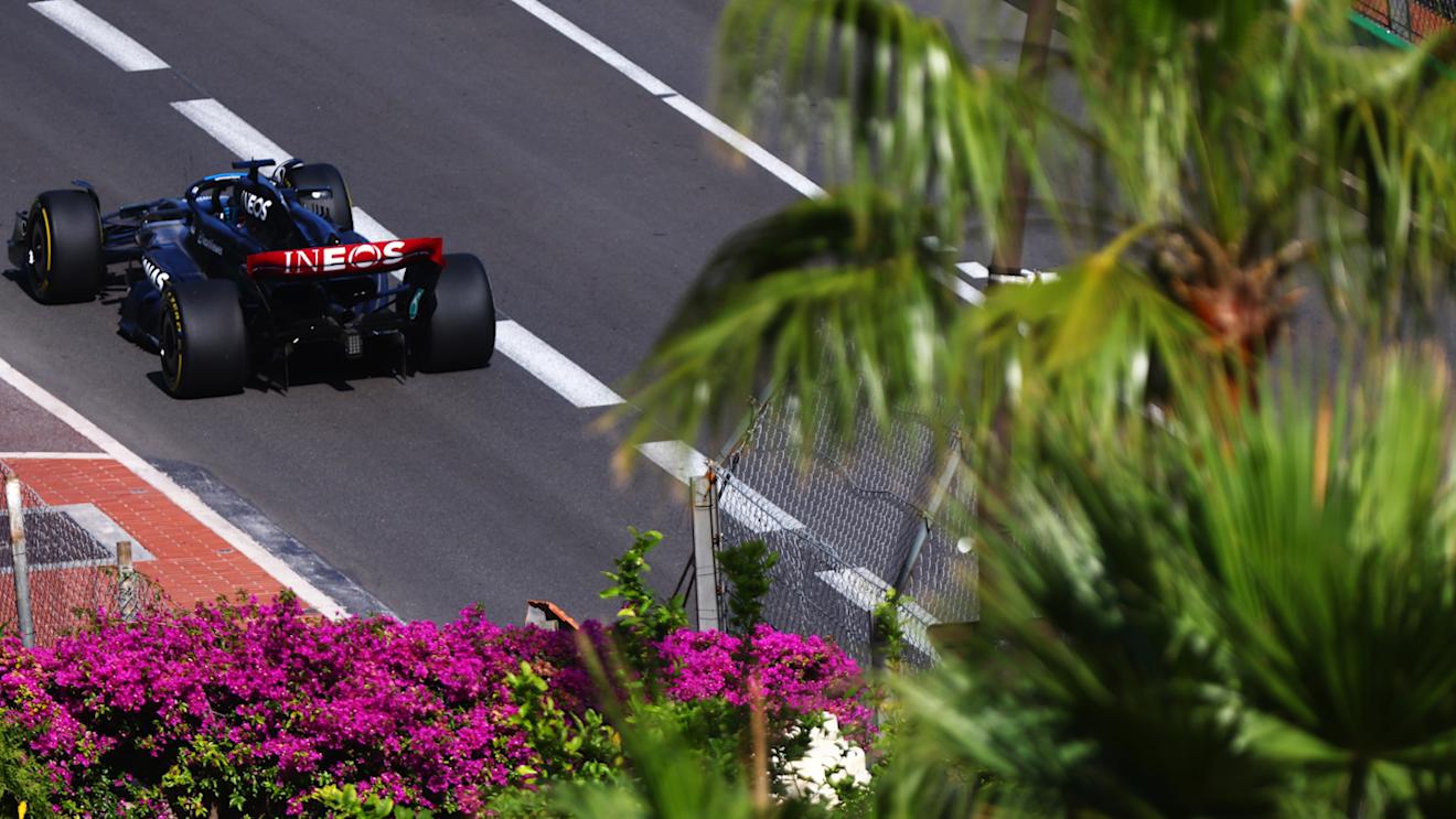 MONTE-CARLO, MONACO - MAY 26: George Russell of Great Britain driving the (63) Mercedes AMG Petronas F1 Team W14 on track during practice ahead of the F1 Grand Prix of Monaco at Circuit de Monaco on May 26, 2023 in Monte-Carlo, Monaco. (Photo by Dan Istitene - Formula 1/Formula 1 via Getty Images)