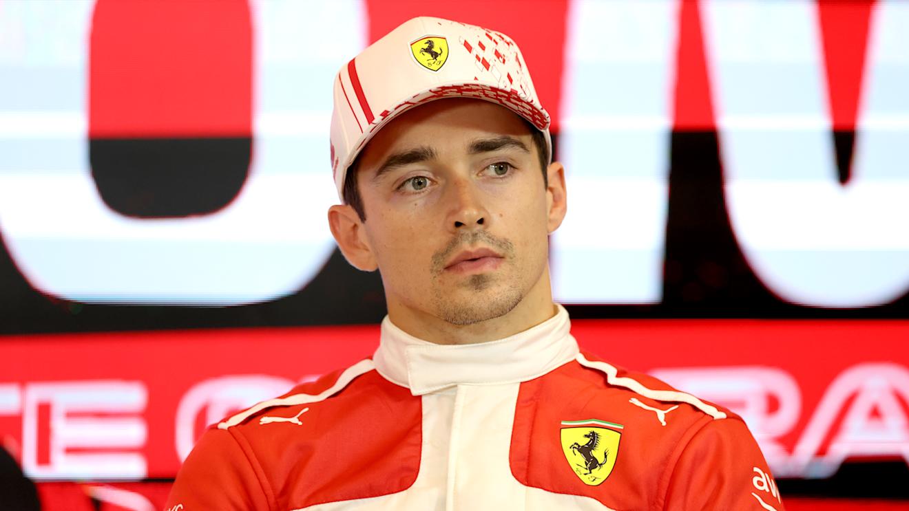 MONTE-CARLO, MONACO - MAY 27: Third placed qualifier Charles Leclerc of Monaco and Ferrari attends the press conference after qualifying ahead of the F1 Grand Prix of Monaco at Circuit de Monaco on May 27, 2023 in Monte-Carlo, Monaco. (Photo by Bryn Lennon/Getty Images)
