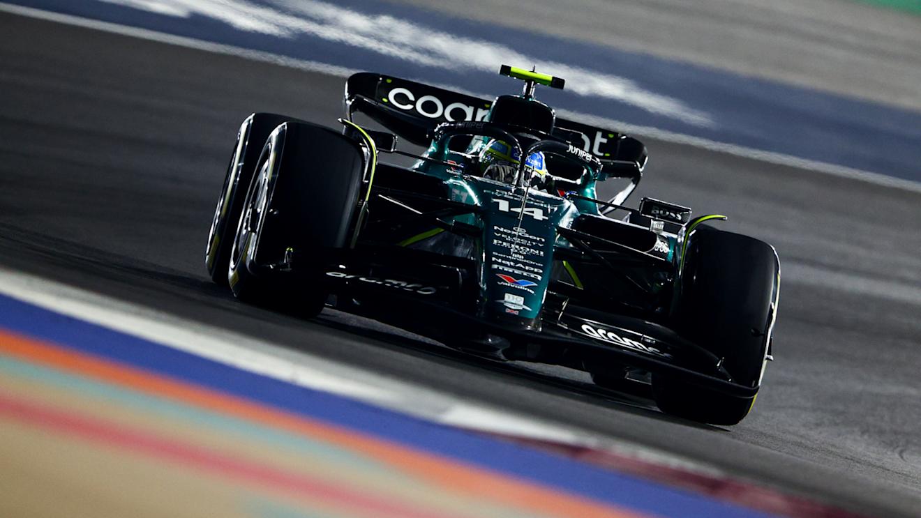 LUSAIL CITY, QATAR - OCTOBER 08: Fernando Alonso of Spain driving the (14) Aston Martin AMR23 Mercedes on track during the F1 Grand Prix of Qatar at Lusail International Circuit on October 08, 2023 in Lusail City, Qatar. (Photo by Clive Rose/Getty Images)