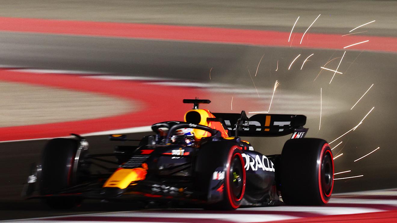 LUSAIL CITY, QATAR - OCTOBER 06: Sparks fly behind Max Verstappen of the Netherlands driving the (1) Oracle Red Bull Racing RB19 during qualifying ahead of the F1 Grand Prix of Qatar at Lusail International Circuit on October 06, 2023 in Lusail City, Qatar. (Photo by Clive Rose/Getty Images)
