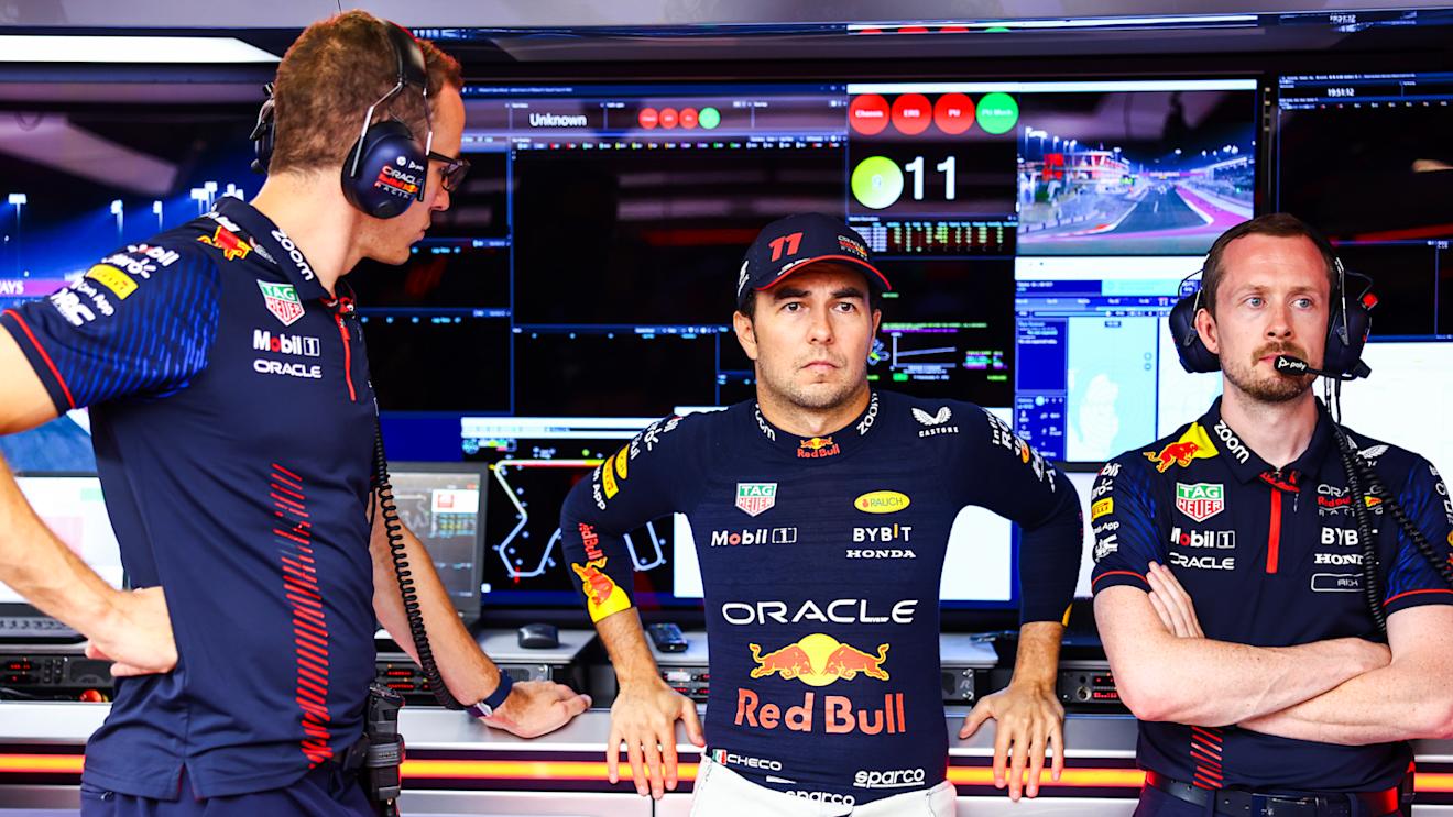 LUSAIL CITY, QATAR - OCTOBER 07: Sergio Perez of Mexico and Oracle Red Bull Racing prepares to drive in the garage prior to the Sprint ahead of the F1 Grand Prix of Qatar at Lusail International Circuit on October 07, 2023 in Lusail City, Qatar. (Photo by Mark Thompson/Getty Images)