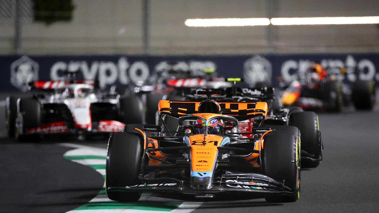 JEDDAH, SAUDI ARABIA - MARCH 19: Oscar Piastri of Australia driving the (81) McLaren MCL60 Mercedes on track during the F1 Grand Prix of Saudi Arabia at Jeddah Corniche Circuit on March 19, 2023 in Jeddah, Saudi Arabia. (Photo by Peter Fox/Getty Images)