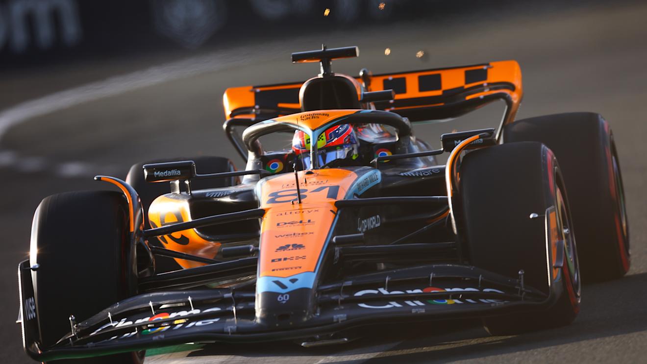 JEDDAH, SAUDI ARABIA - MARCH 17: Oscar Piastri of Australia driving the (81) McLaren MCL60 Mercedes on track during practice ahead of the F1 Grand Prix of Saudi Arabia at Jeddah Corniche Circuit on March 17, 2023 in Jeddah, Saudi Arabia. (Photo by Mark Thompson/Getty Images)