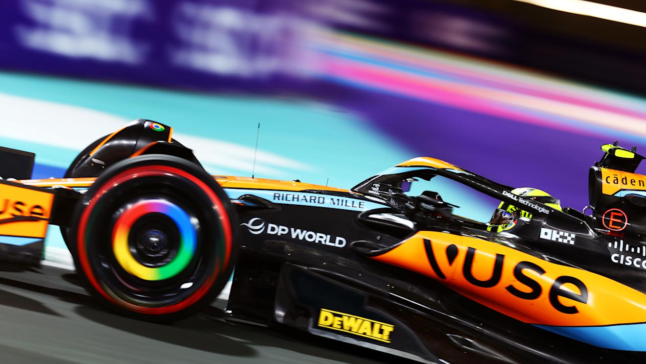 JEDDAH, SAUDI ARABIA - MARCH 17: Lando Norris of Great Britain driving the (4) McLaren MCL60 Mercedes on track during practice ahead of the F1 Grand Prix of Saudi Arabia at Jeddah Corniche Circuit on March 17, 2023 in Jeddah, Saudi Arabia. (Photo by Dan Istitene - Formula 1/Formula 1 via Getty Images)