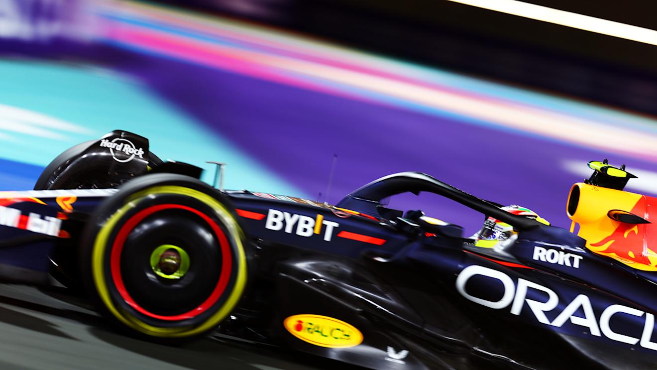 JEDDAH, SAUDI ARABIA - MARCH 17: Sergio Perez of Mexico driving the (11) Oracle Red Bull Racing RB19 on track during practice ahead of the F1 Grand Prix of Saudi Arabia at Jeddah Corniche Circuit on March 17, 2023 in Jeddah, Saudi Arabia. (Photo by Dan Istitene - Formula 1/Formula 1 via Getty Images)