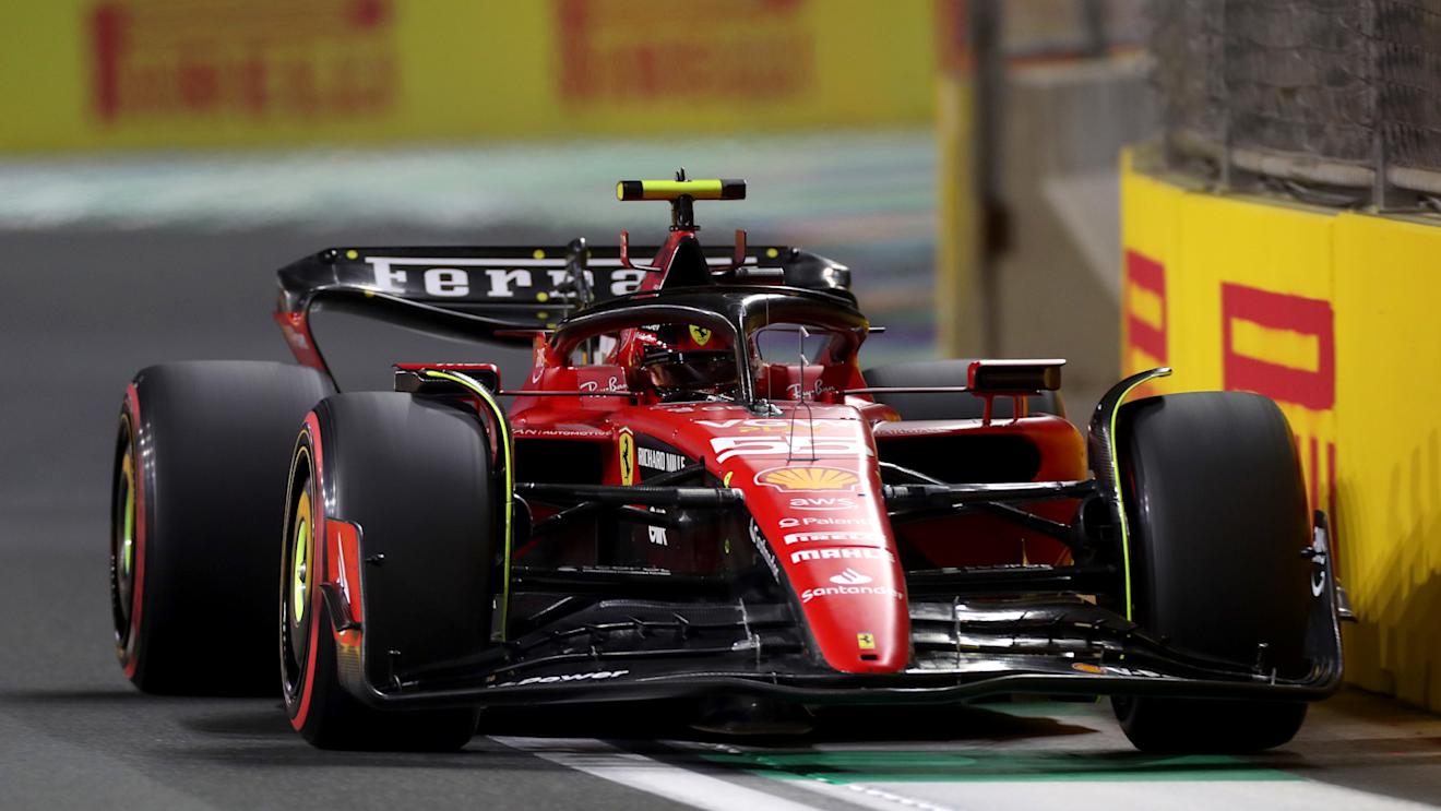 JEDDAH, SAUDI ARABIA - MARCH 18: Carlos Sainz of Spain driving (55) the Ferrari SF-23 on track during qualifying ahead of the F1 Grand Prix of Saudi Arabia at Jeddah Corniche Circuit on March 18, 2023 in Jeddah, Saudi Arabia. (Photo by Peter Fox/Getty Images)
