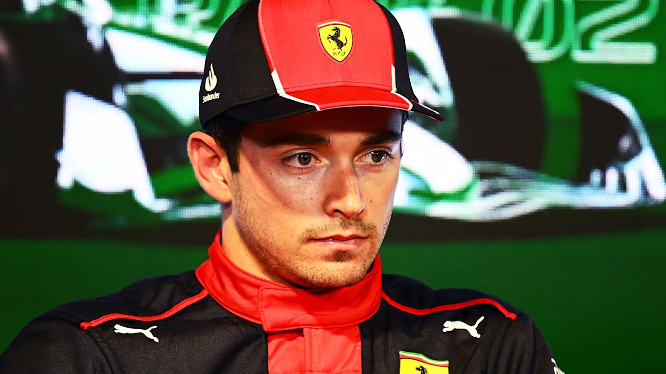 JEDDAH, SAUDI ARABIA - MARCH 18: Second placed qualifier Charles Leclerc of Monaco and Ferrari attends the press conference after qualifying ahead of the F1 Grand Prix of Saudi Arabia at Jeddah Corniche Circuit on March 18, 2023 in Jeddah, Saudi Arabia. (Photo by Clive Mason/Getty Images)
