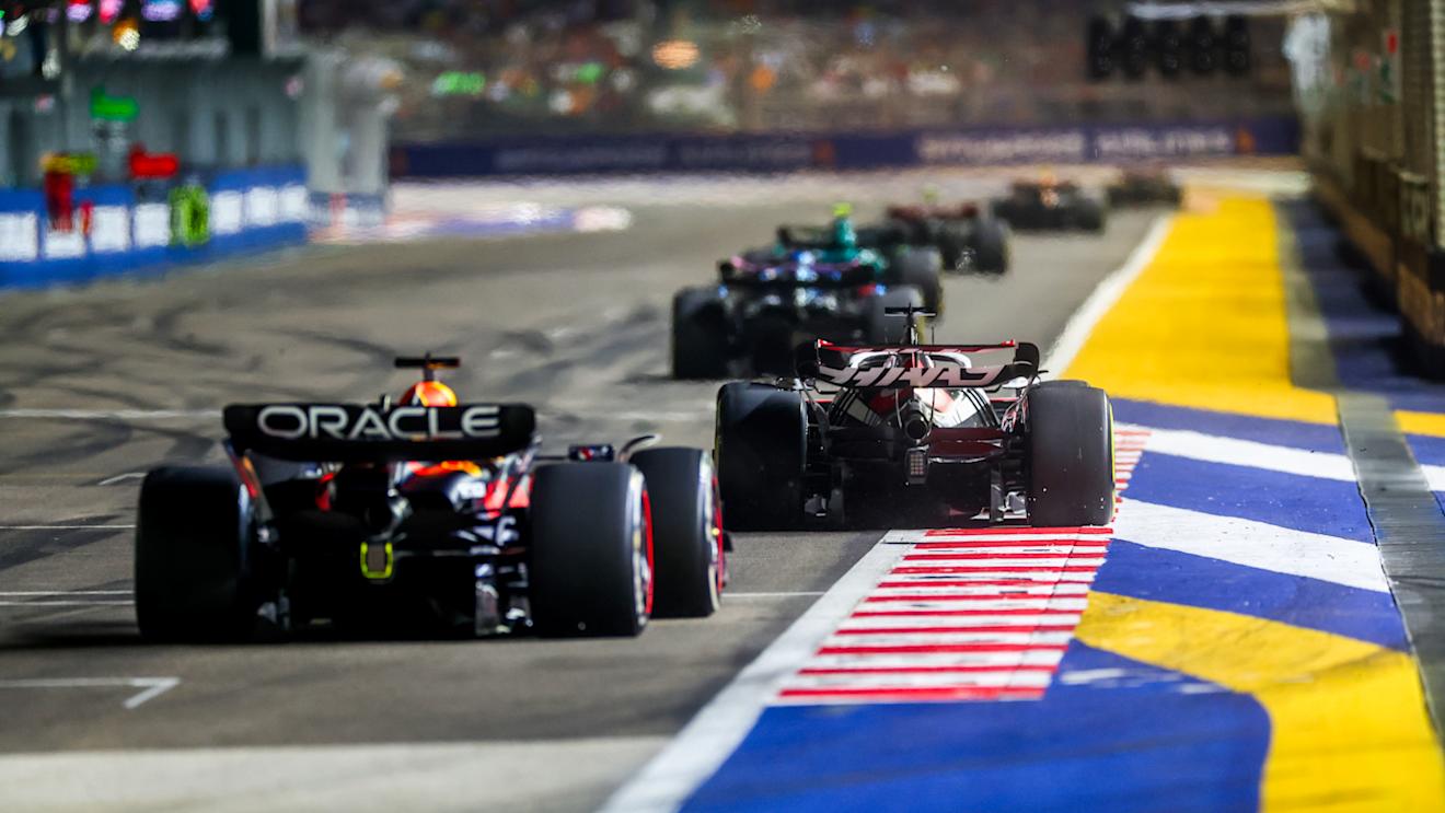 SINGAPORE, SINGAPORE - SEPTEMBER 17: Kevin Magnussen of Denmark driving the (20) Haas F1 VF-23 Ferrari on track during the F1 Grand Prix of Singapore at Marina Bay Street Circuit on September 17, 2023 in Singapore, Singapore. (Photo by Dan Istitene - Formula 1/Formula 1 via Getty Images)
