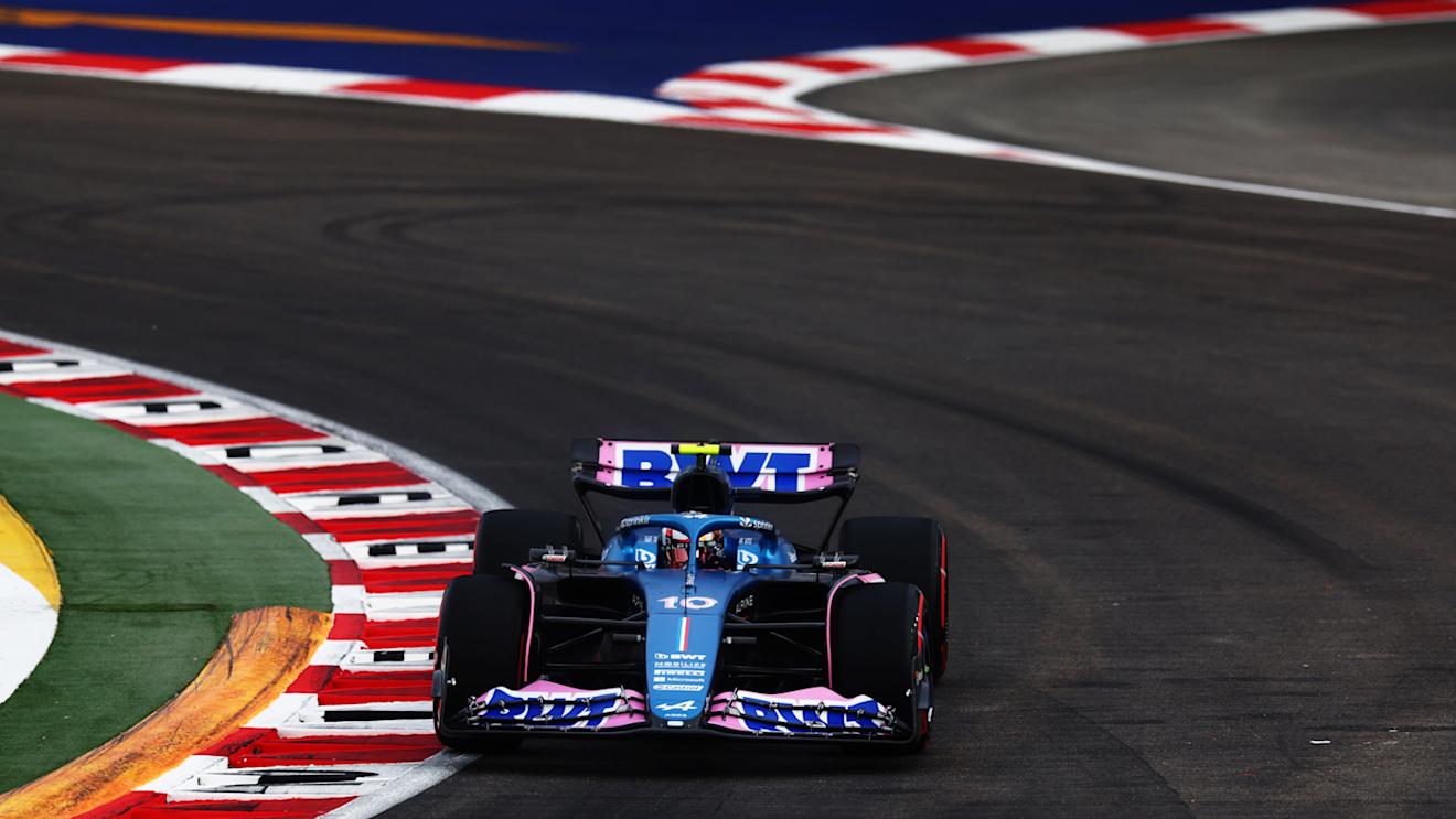 SINGAPORE, SINGAPORE - SEPTEMBER 15: Pierre Gasly of France driving the (10) Alpine F1 A523 Renault on track during practice ahead of the F1 Grand Prix of Singapore at Marina Bay Street Circuit on September 15, 2023 in Singapore, Singapore. (Photo by Bryn Lennon - Formula 1/Formula 1 via Getty Images)