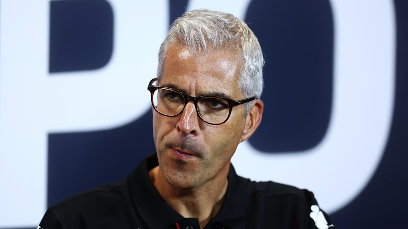 SINGAPORE, SINGAPORE - SEPTEMBER 15: Alessandro Alunni Bravi, Team Representative of Alfa Romeo F1 talks in the team principals press conference during practice ahead of the F1 Grand Prix of Singapore at Marina Bay Street Circuit on September 15, 2023 in Singapore, Singapore. (Photo by Bryn Lennon/Getty Images)