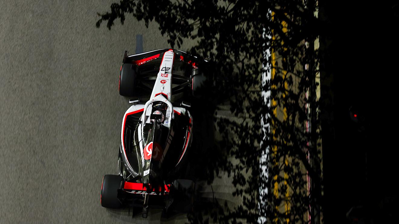 SINGAPORE, SINGAPORE - SEPTEMBER 15: Kevin Magnussen of Denmark driving the (20) Haas F1 VF-23 Ferrari on track during practice ahead of the F1 Grand Prix of Singapore at Marina Bay Street Circuit on September 15, 2023 in Singapore, Singapore. (Photo by Mark Thompson/Getty Images)