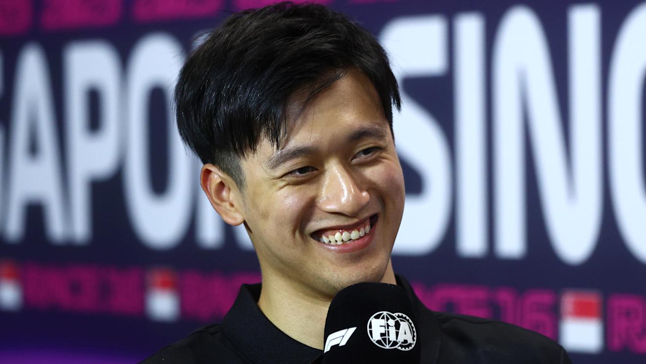 SINGAPORE, SINGAPORE - SEPTEMBER 14: Zhou Guanyu of China and Alfa Romeo F1 speaks during the press conference during previews ahead of the F1 Grand Prix of Singapore at Marina Bay Street Circuit on September 14, 2023 in Singapore, Singapore. (Photo by Clive Rose/Getty Images)
