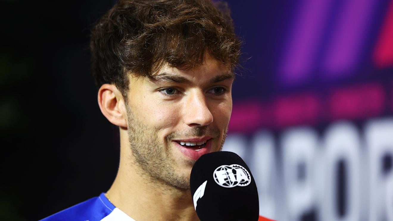 SINGAPORE, SINGAPORE - SEPTEMBER 14: Pierre Gasly of France and Alpine F1 attends the Drivers Press Conference during previews ahead of the F1 Grand Prix of Singapore at Marina Bay Street Circuit on September 14, 2023 in Singapore, Singapore. (Photo by Clive Rose/Getty Images)