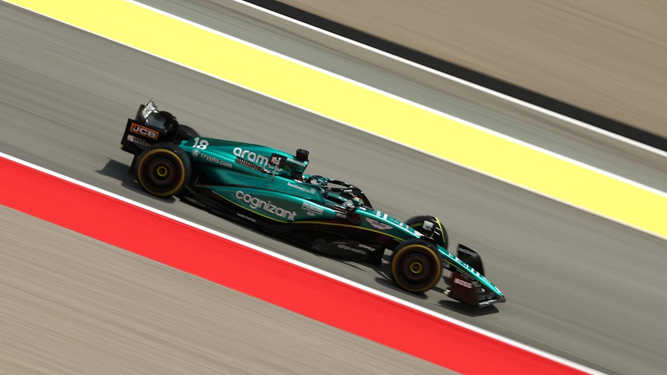 BARCELONA, SPAIN - JUNE 02: Lance Stroll of Canada driving the (18) Aston Martin AMR23 Mercedes on track during practice ahead of the F1 Grand Prix of Spain at Circuit de Barcelona-Catalunya on June 02, 2023 in Barcelona, Spain. (Photo by Adam Pretty/Getty Images)