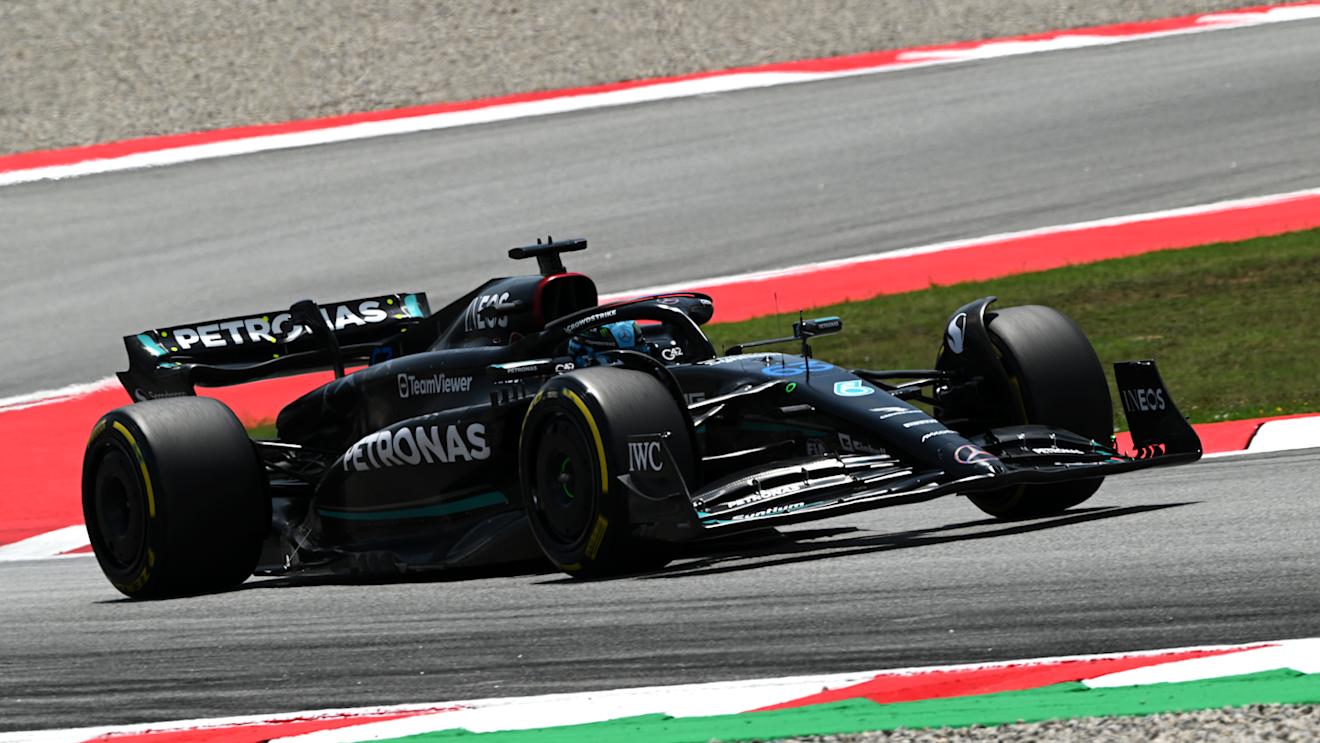 BARCELONA, SPAIN - JUNE 02: George Russell of Great Britain driving the (63) Mercedes AMG Petronas F1 Team W14 on track during practice ahead of the F1 Grand Prix of Spain at Circuit de Barcelona-Catalunya on June 02, 2023 in Barcelona, Spain. (Photo by David Ramos/Getty Images)