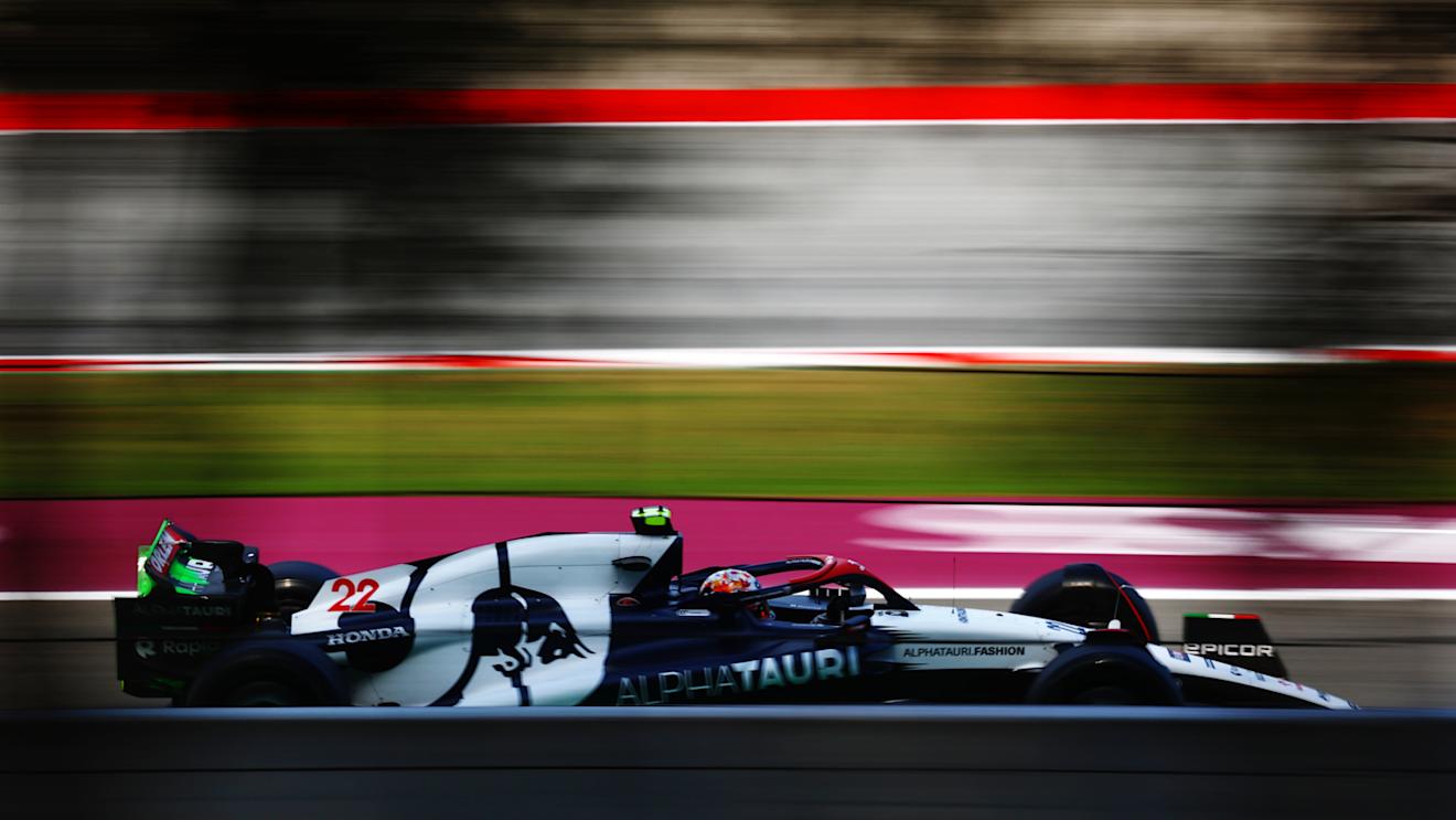 BARCELONA, SPAIN - JUNE 02: Yuki Tsunoda of Japan driving the (22) Scuderia AlphaTauri AT04 on track during practice ahead of the F1 Grand Prix of Spain at Circuit de Barcelona-Catalunya on June 02, 2023 in Barcelona, Spain. (Photo by Mark Thompson/Getty Images)