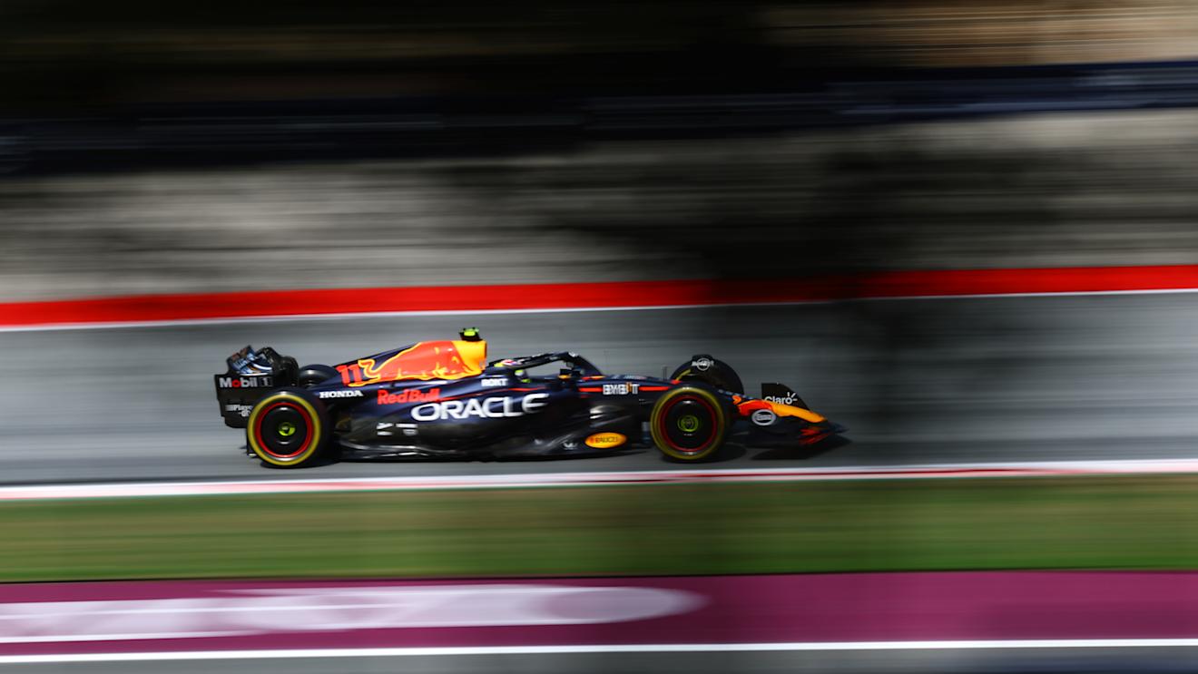 BARCELONA, SPAIN - JUNE 02: Sergio Perez of Mexico driving the (11) Oracle Red Bull Racing RB19 on track during practice ahead of the F1 Grand Prix of Spain at Circuit de Barcelona-Catalunya on June 02, 2023 in Barcelona, Spain. (Photo by Mark Thompson/Getty Images)