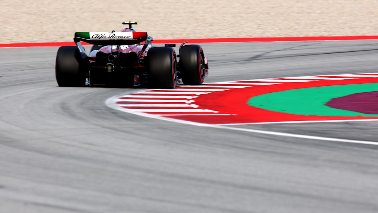 BARCELONA, SPAIN - JUNE 02: Zhou Guanyu of China driving the (24) Alfa Romeo F1 C43 Ferrari on track during practice ahead of the F1 Grand Prix of Spain at Circuit de Barcelona-Catalunya on June 02, 2023 in Barcelona, Spain. (Photo by Adam Pretty/Getty Images)