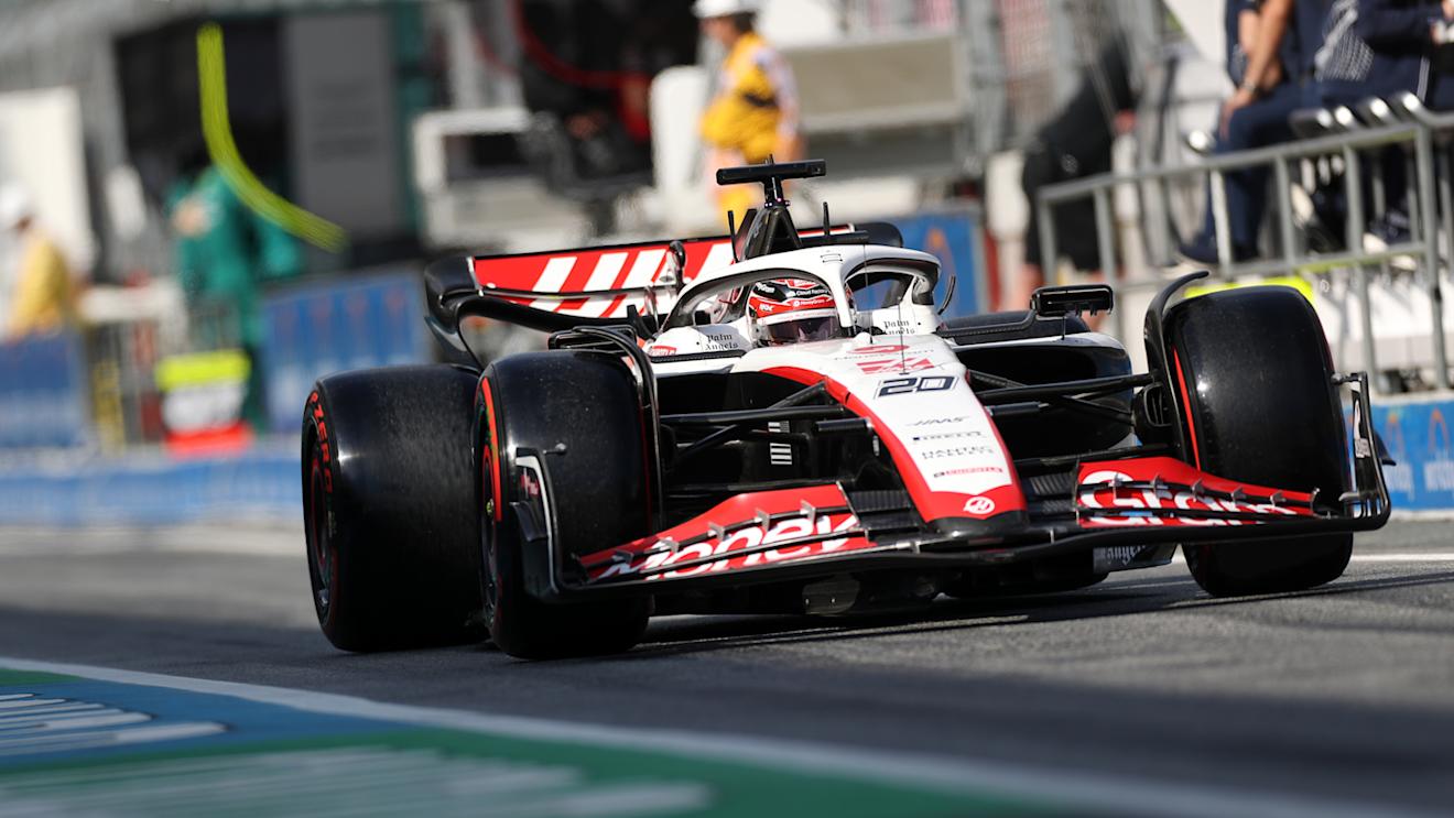 BARCELONA, SPAIN - JUNE 02: Kevin Magnussen of Denmark driving the (20) Haas F1 VF-23 Ferrari in the Pitlane during practice ahead of the F1 Grand Prix of Spain at Circuit de Barcelona-Catalunya on June 02, 2023 in Barcelona, Spain. (Photo by Peter Fox/Getty Images)