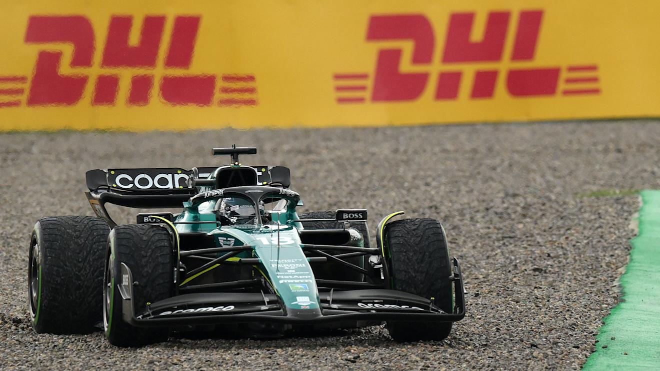 BARCELONA, SPAIN - JUNE 03: Lance Stroll of Canada driving the (18) Aston Martin AMR23 Mercedes runs wide during final practice ahead of the F1 Grand Prix of Spain at Circuit de Barcelona-Catalunya on June 03, 2023 in Barcelona, Spain. (Photo by David Ramos/Getty Images)
